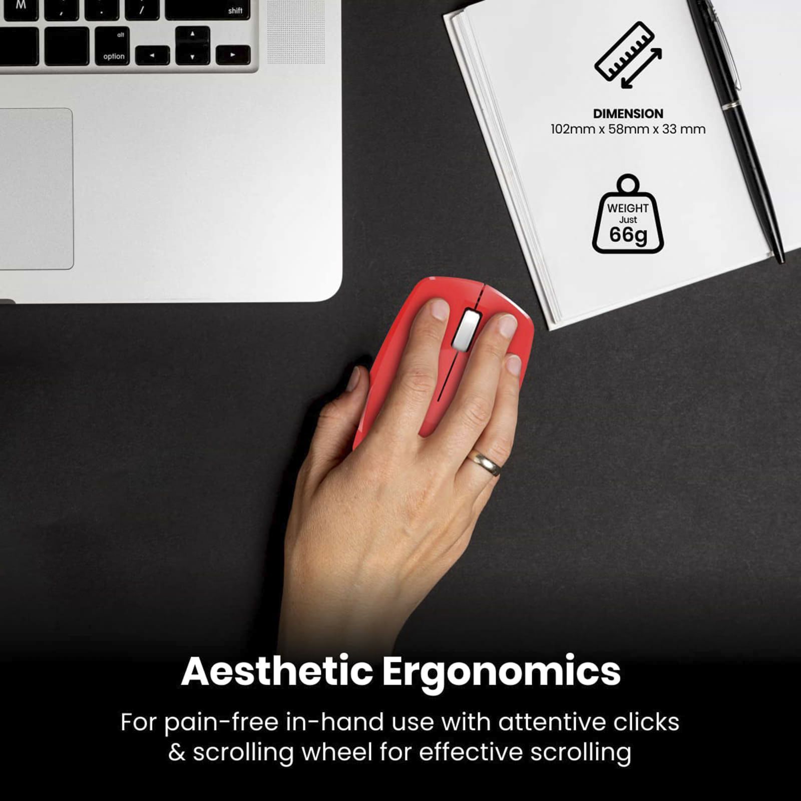 PORTRONICS Toad 25 Wireless Optical Performance Mouse (1200 DPI, Optimum Tracking, Red)_7