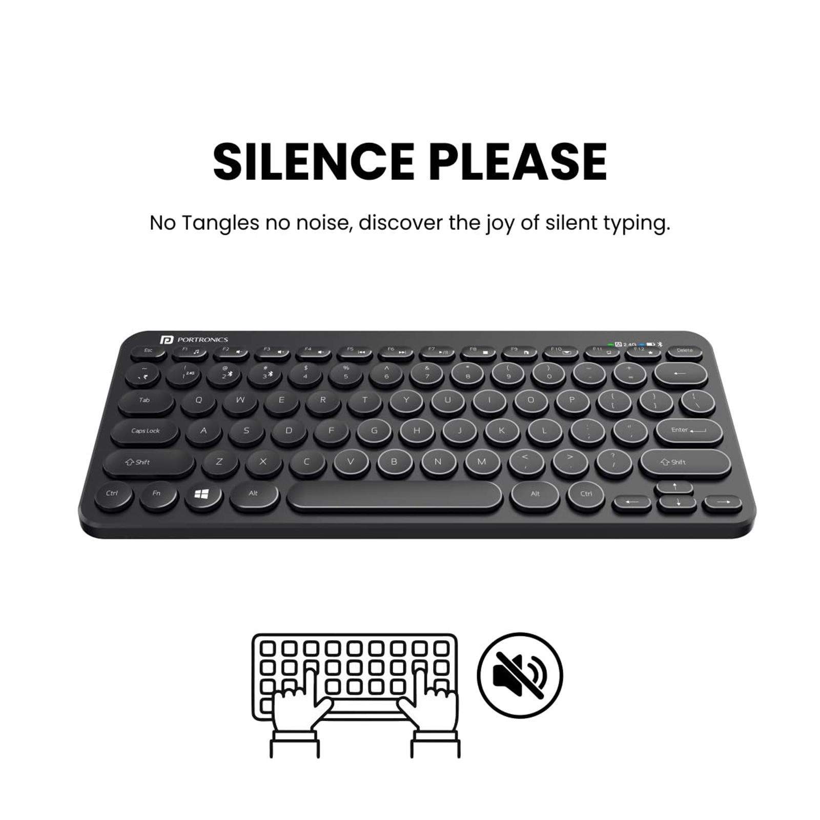 PORTRONICS Bubble Bluetooth 5.0 & 2.4GHz Wireless Keyboard with Multi Device Connectivity (2-Way Connection, Black) PORTRONICS Bubble Bluetooth 5.0 & 2.4GHz Wireless Keyboard with Multi Device Connectivity (2-Way Connection, Black)_6