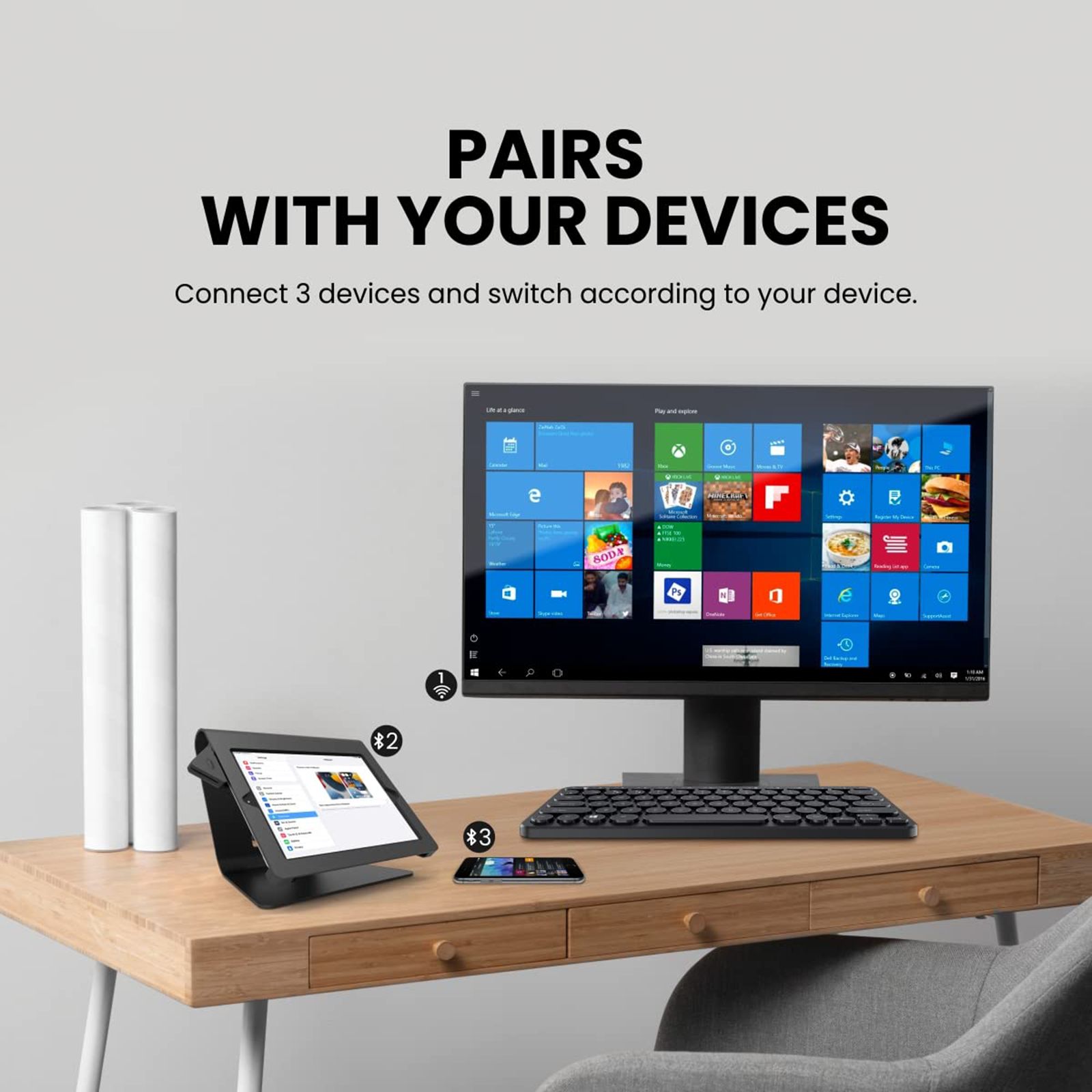 PORTRONICS Bubble Bluetooth 5.0 & 2.4GHz Wireless Keyboard with Multi Device Connectivity (2-Way Connection, Black) PORTRONICS Bubble Bluetooth 5.0 & 2.4GHz Wireless Keyboard with Multi Device Connectivity (2-Way Connection, Black)_5