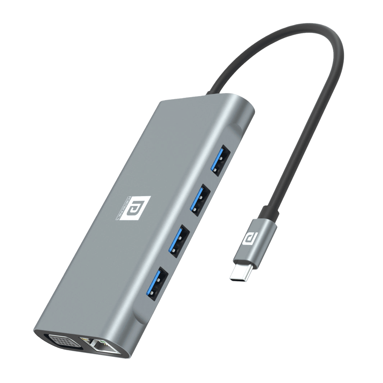 PORTRONICS Mport 11C 11-in-1 USB Type C to USB Type C, USB 3.0 Type A, LAN Port, 3.5mm Stereo, SD Card Slot, TF Card, VGA Port, HDMI Multi-Port Hub (Up to 10 Gbps Data Transfer, Grey)_1