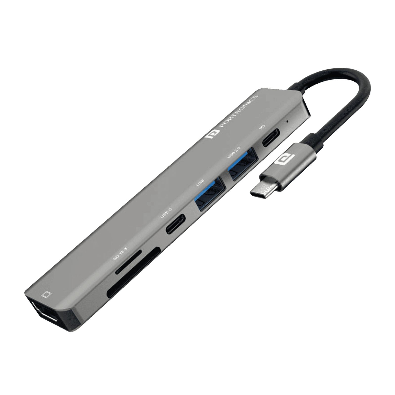 PORTRONICS Mport 52 7-in-1 USB Type C to USB 3.0 Type A, USB 3.0 Type C, HDMI, SD Card Slot, TF Card Multi-Port Hub (Up to 10 Gbps Data Transfer, Grey) PORTRONICS Mport 52 7-in-1 USB Type C to USB 3.0 Type A, USB 3.0 Type C, HDMI, SD Card Slot, TF Card Multi-Port Hub (Up to 10 Gbps Data Transfer, Grey)_1