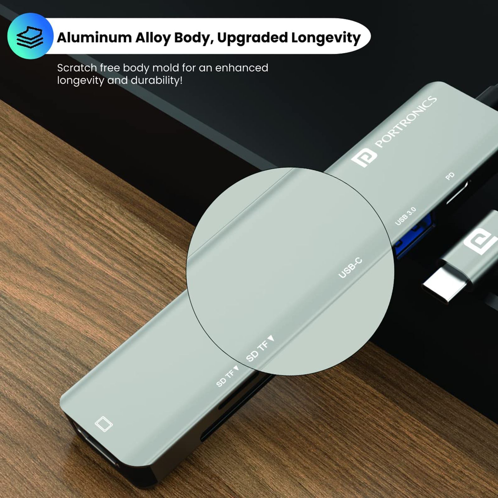 PORTRONICS Mport 52 7-in-1 USB Type C to USB 3.0 Type A, USB 3.0 Type C, HDMI, SD Card Slot, TF Card Multi-Port Hub (Up to 10 Gbps Data Transfer, Grey) PORTRONICS Mport 52 7-in-1 USB Type C to USB 3.0 Type A, USB 3.0 Type C, HDMI, SD Card Slot, TF Card Multi-Port Hub (Up to 10 Gbps Data Transfer, Grey)_4