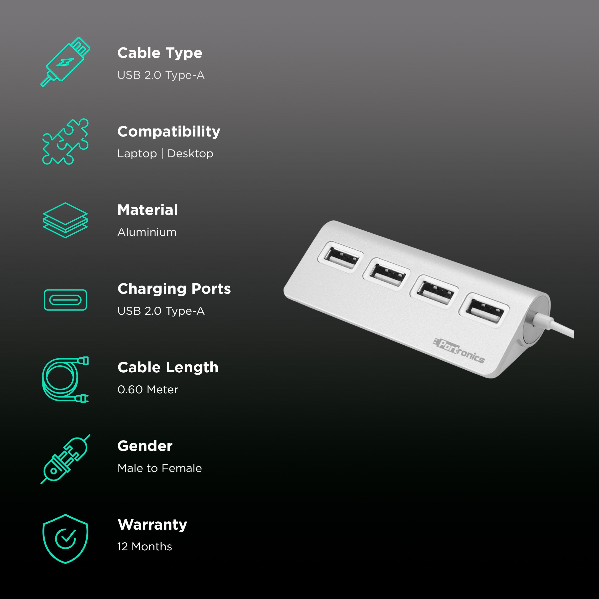PORTRONICS Mport 24 USB 2.0 Type A to USB 2.0 Type A USB Hub (Up to 5 Gbps Data Transfer, Silver) PORTRONICS Mport 24 USB 2.0 Type A to USB 2.0 Type A USB Hub (Up to 5 Gbps Data Transfer, Silver)_2
