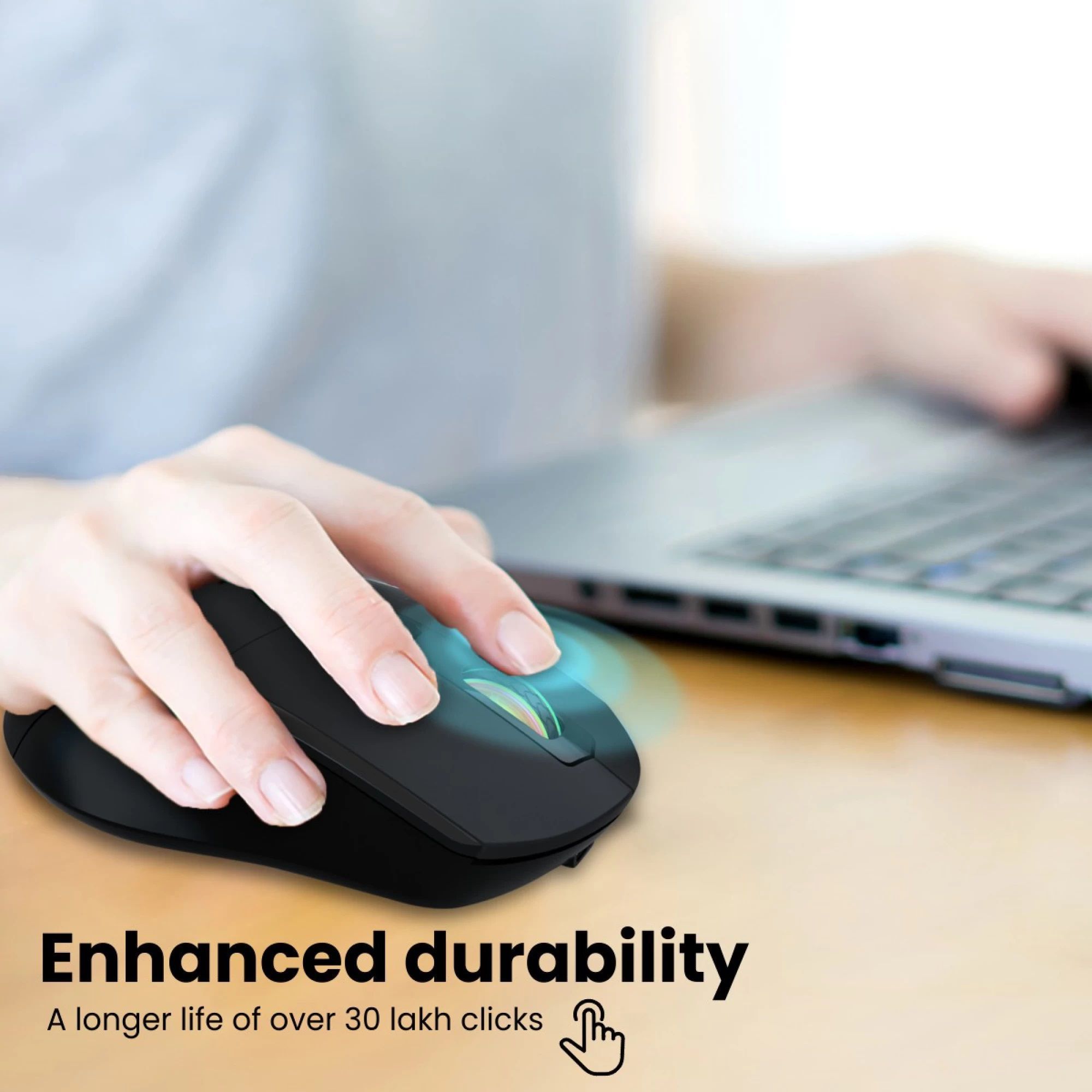 PORTRONICS Toad One Rechargeable Wireless Optical Mouse (1200 DPI Adjustable, Ergonomic Design, Black)_8
