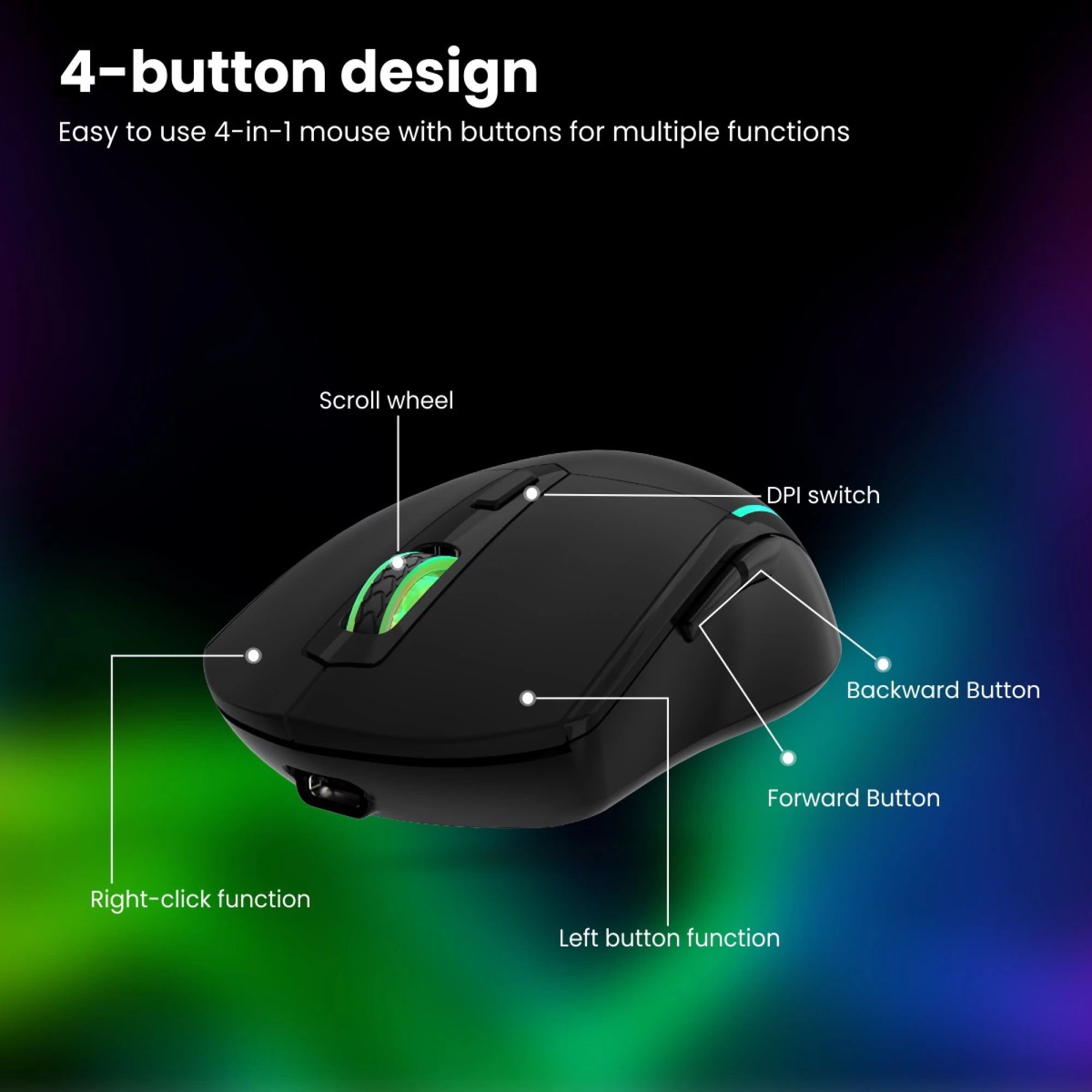 PORTRONICS Toad One Rechargeable Wireless Optical Mouse (1200 DPI Adjustable, Ergonomic Design, Black)_10