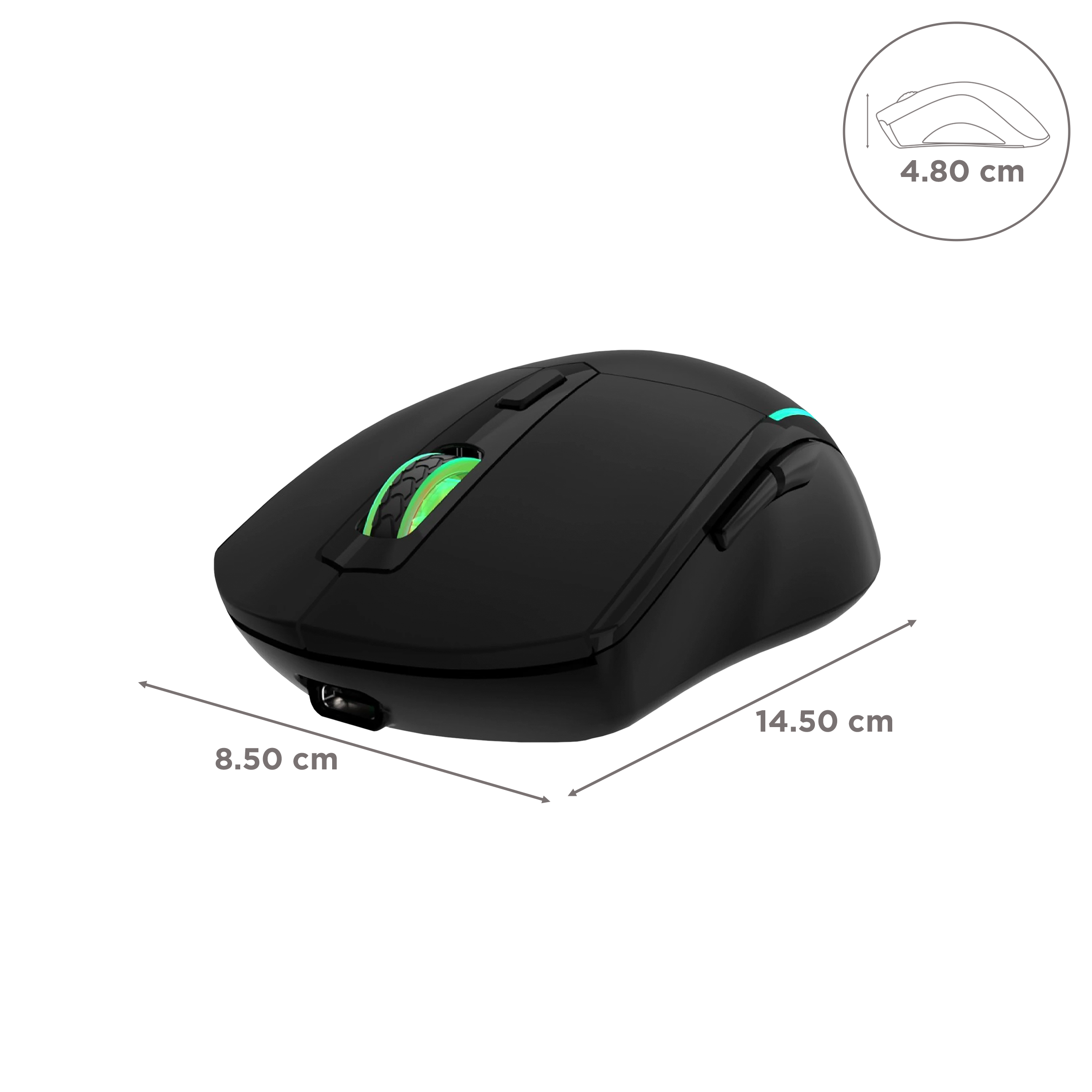 PORTRONICS Toad One Rechargeable Wireless Optical Mouse (1200 DPI Adjustable, Ergonomic Design, Black)_3