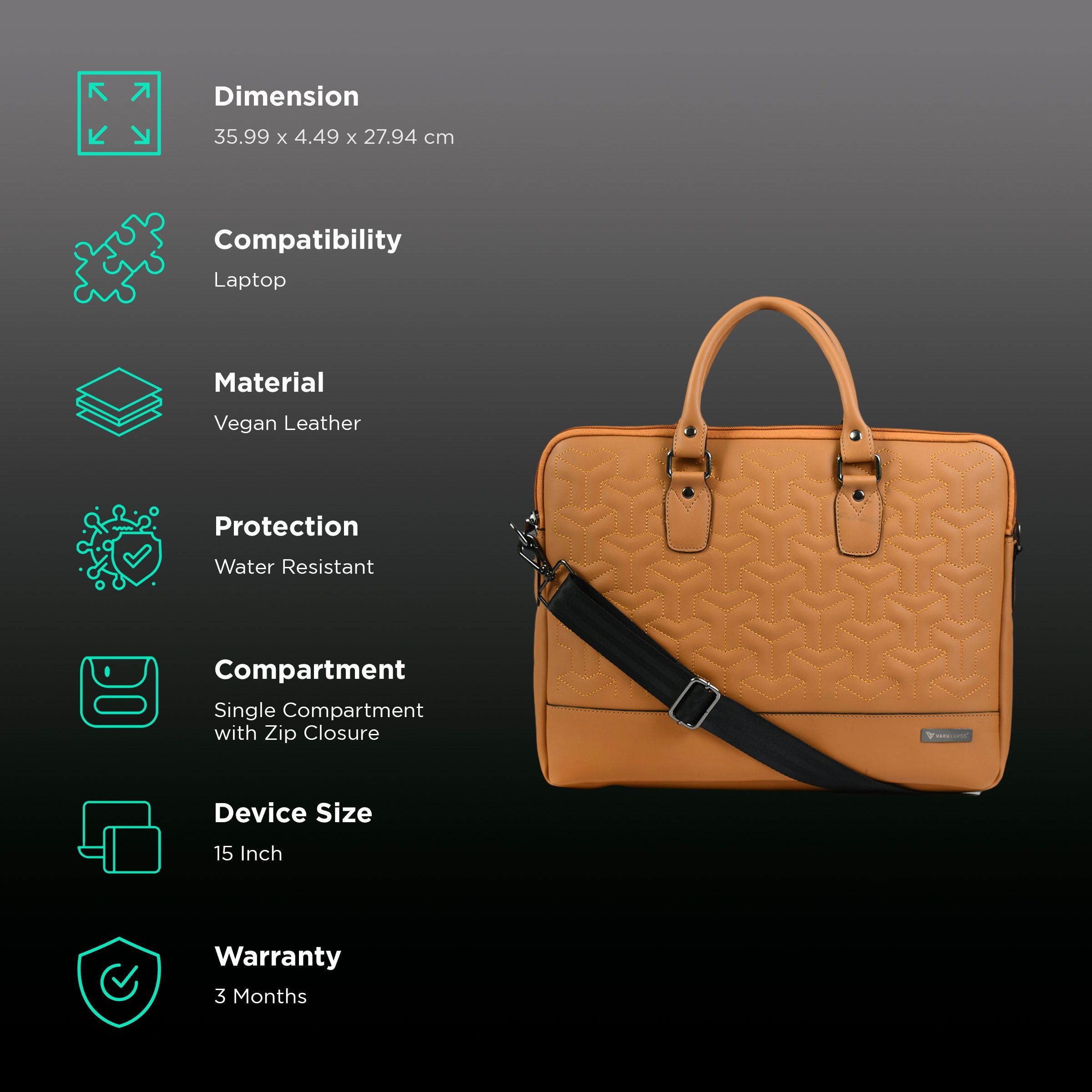 Dr. Vaku Ramona Vegan Leather Laptop Sling Bag for 15 Inch Laptop (Water Resistant, Mustard)_3