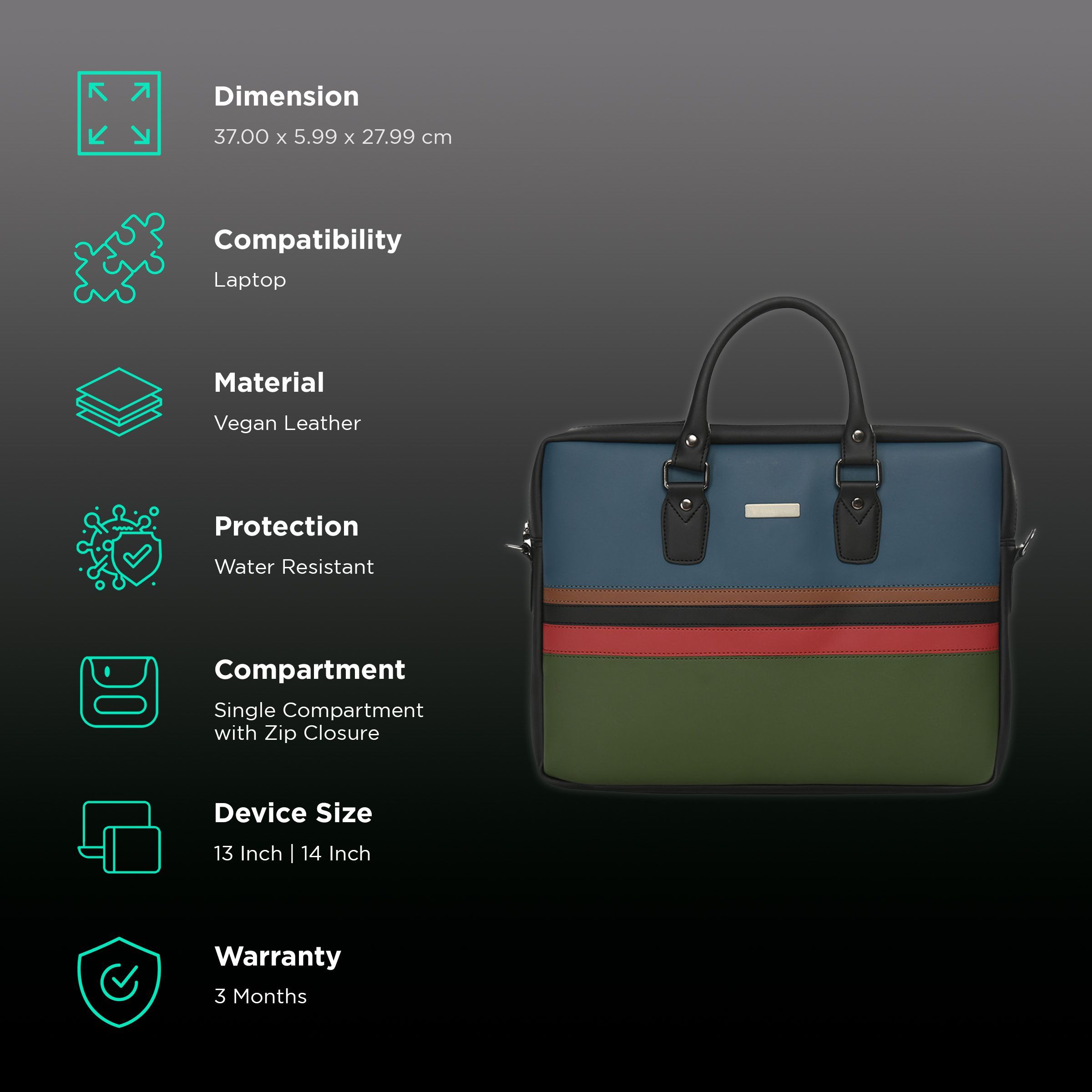 Dr. Vaku MILAN Stripey Vegan Leather Laptop Sling Bag for 13 & 14 Inch Laptop (Water Resistant, Multi Color)_3