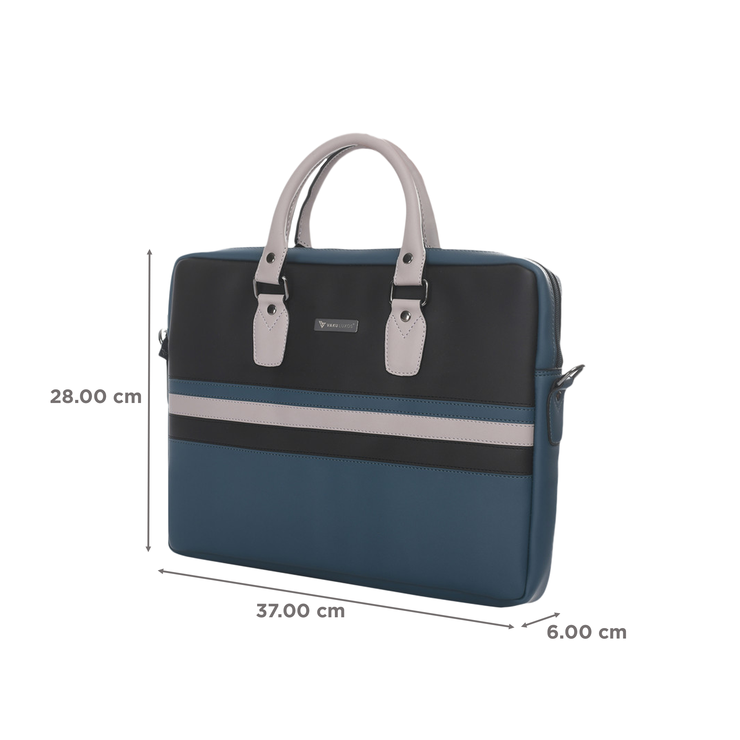 Dr. Vaku MILAN Stripey Vegan Leather Laptop Sling Bag for 13 & 14 Inch Laptop (Water Resistant, Blue/Black)_2