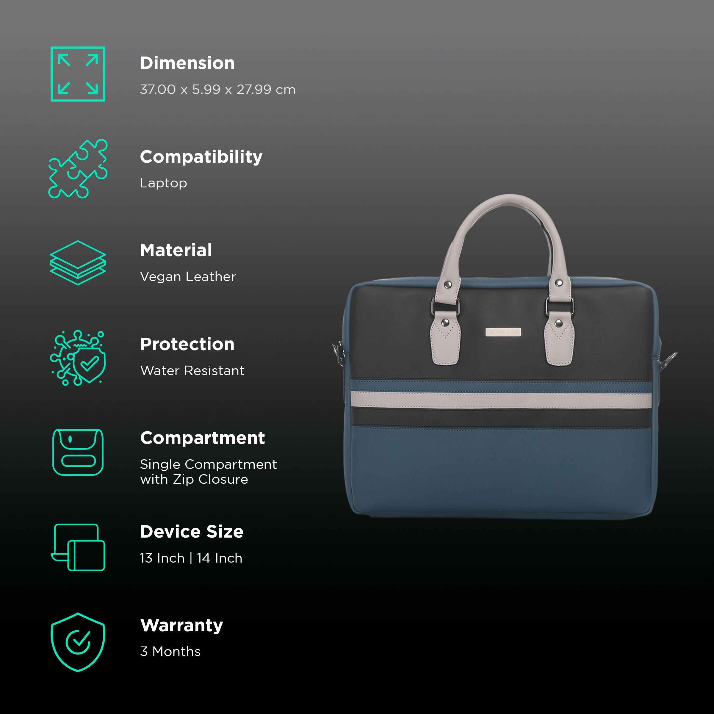 Dr. Vaku MILAN Stripey Vegan Leather Laptop Sling Bag for 13 & 14 Inch Laptop (Water Resistant, Blue/Black)_3