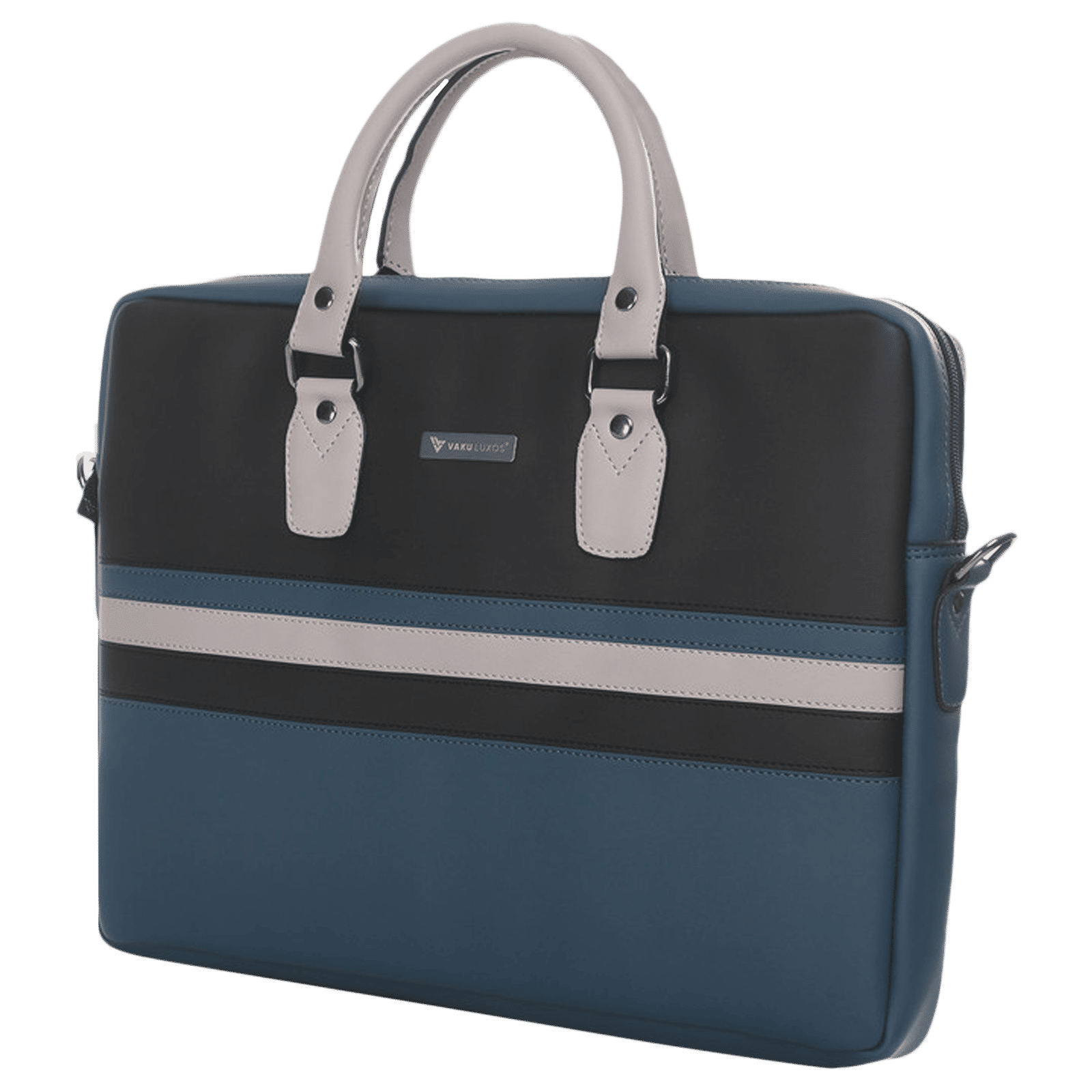 Dr. Vaku MILAN Stripey Vegan Leather Laptop Sling Bag for 13 & 14 Inch Laptop (Water Resistant, Blue/Black)_4