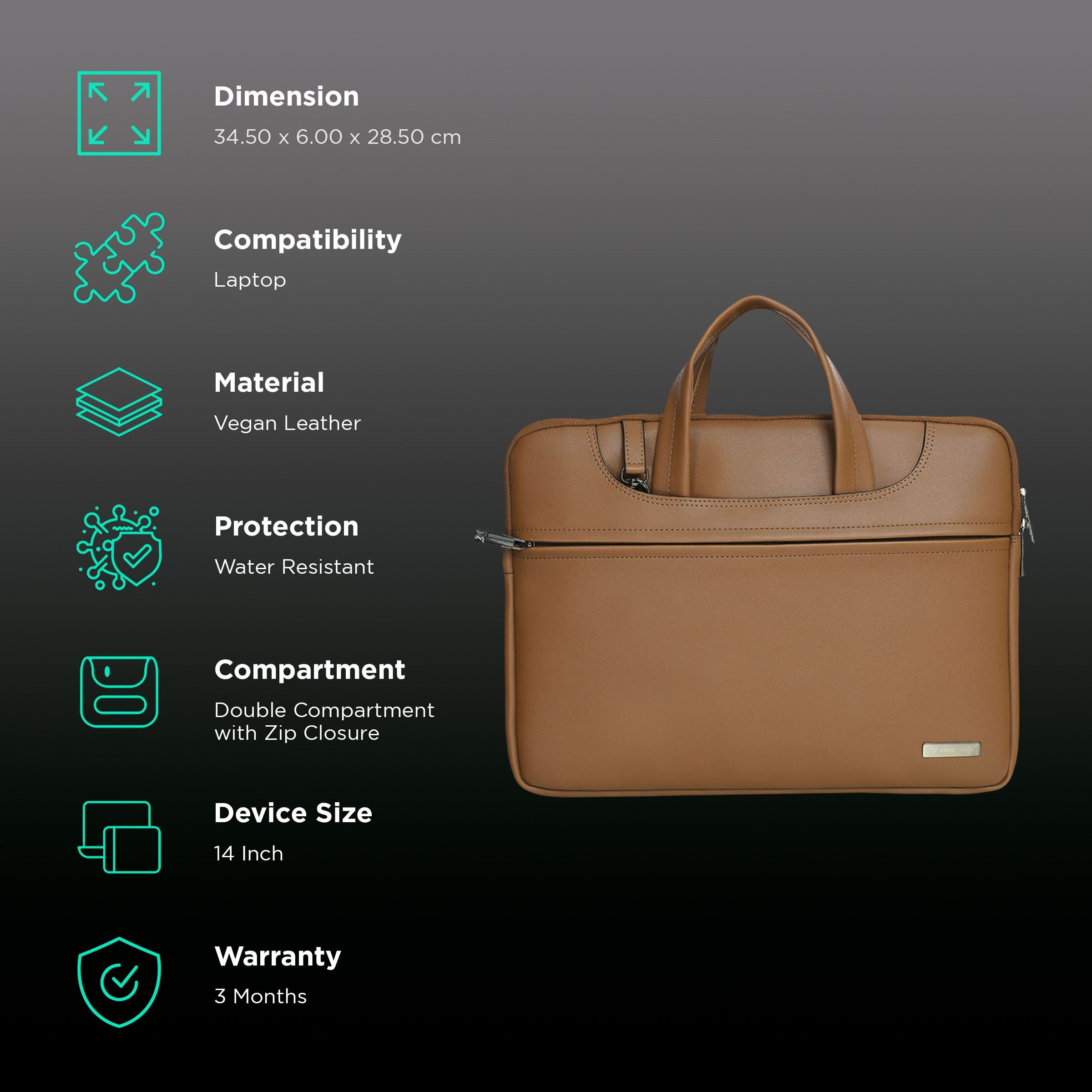 Dr. Vaku Vegan Leather Laptop Sleeve for 14 Inch Laptop (Water Resistant, Mustard)_3