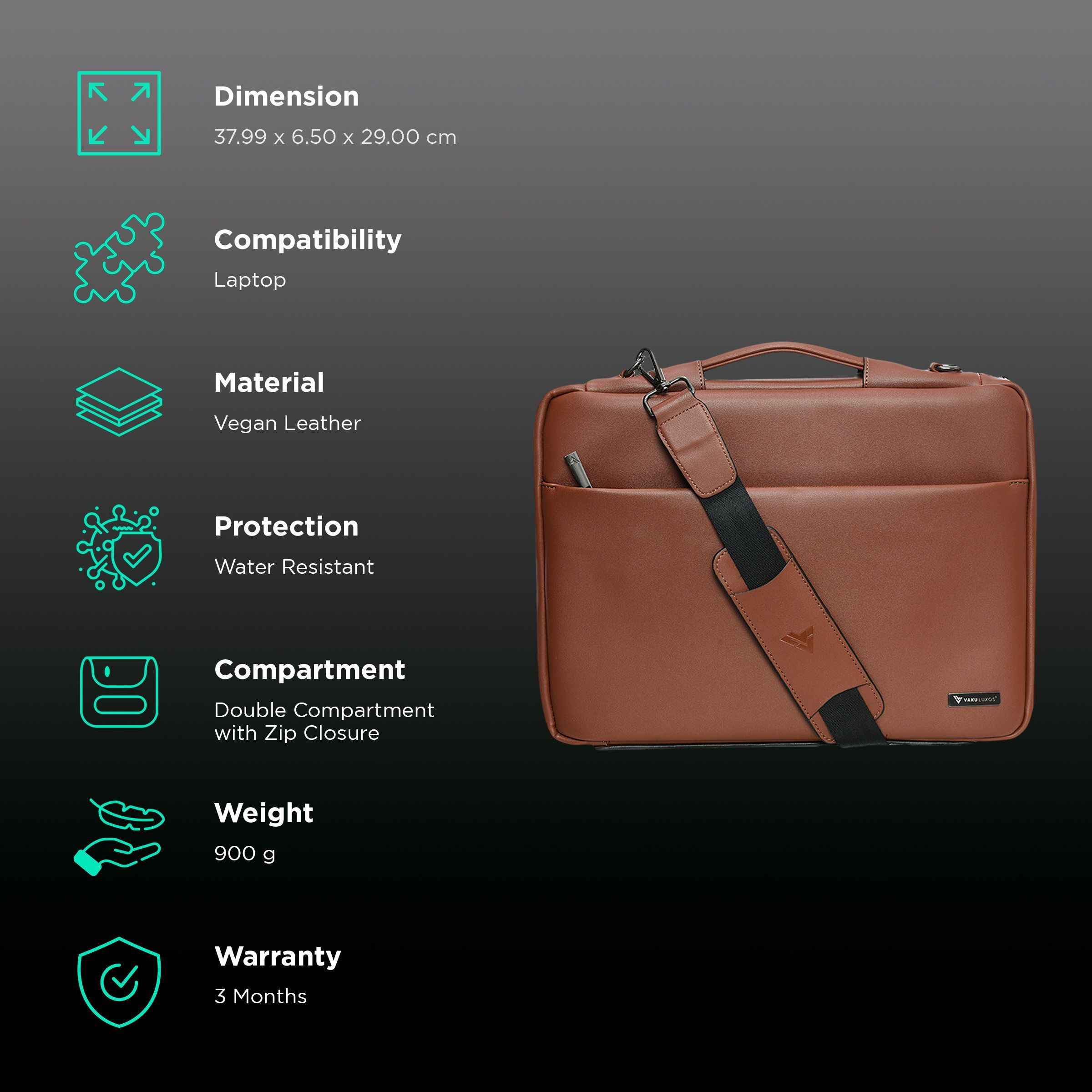 Dr. Vaku DA VALENCIA Vegan Leather Laptop Sleeve for 15.6 Inch Laptop (Water Resistant, Mustard)_3