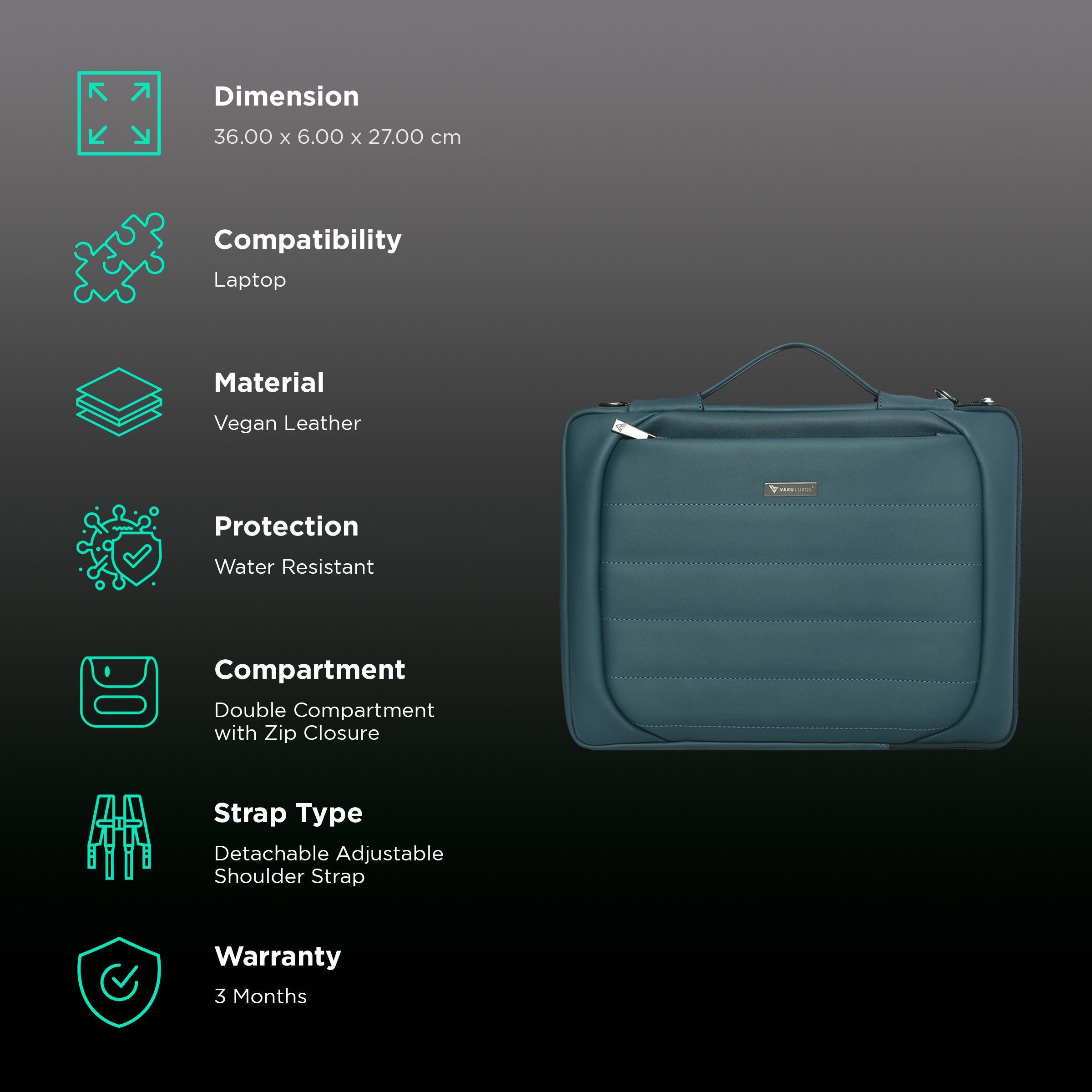 Dr. Vaku Lasa Chivelle Vegan Leather Laptop Sling Bag for 13 & 14 Inch Laptop (Water Resistant, Blue)_3