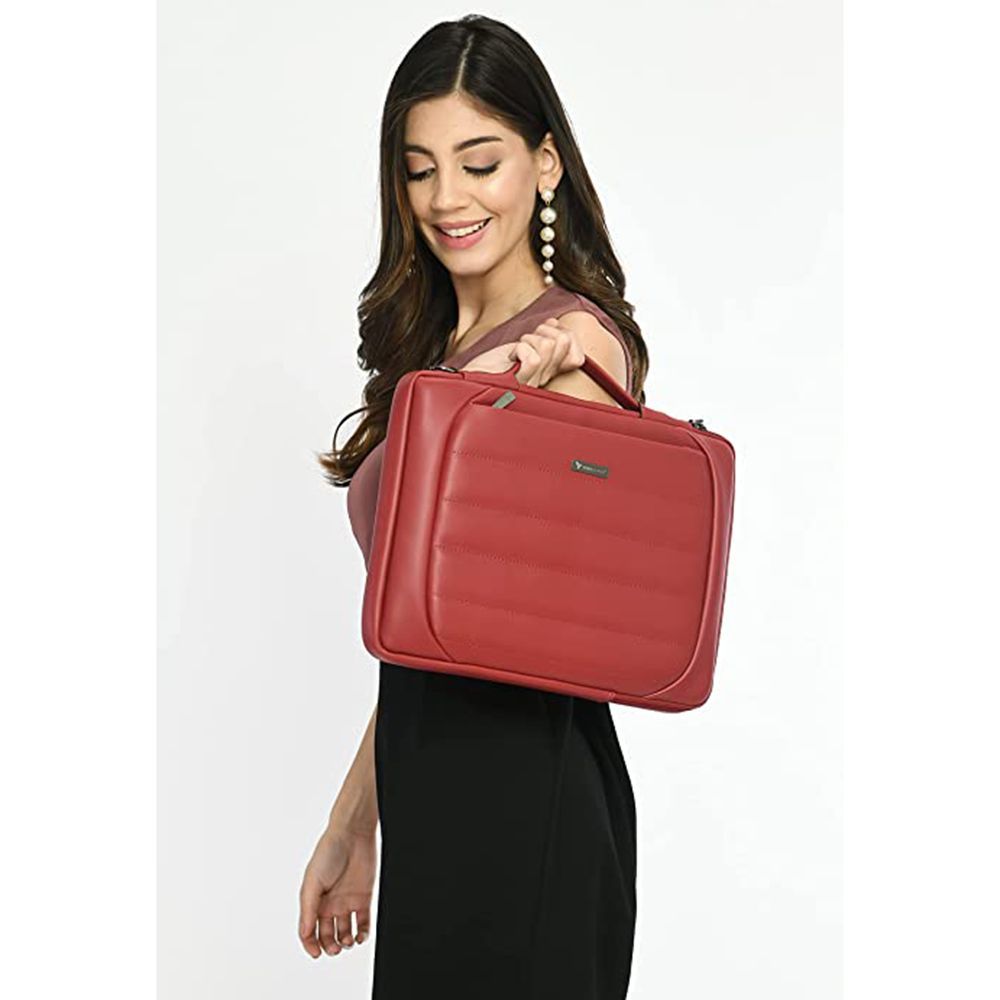 Dr. Vaku Lasa Chivelle Vegan Leather Laptop Sling Bag for 13 & 14 Inch Laptop (Water Resistant, Red)_7