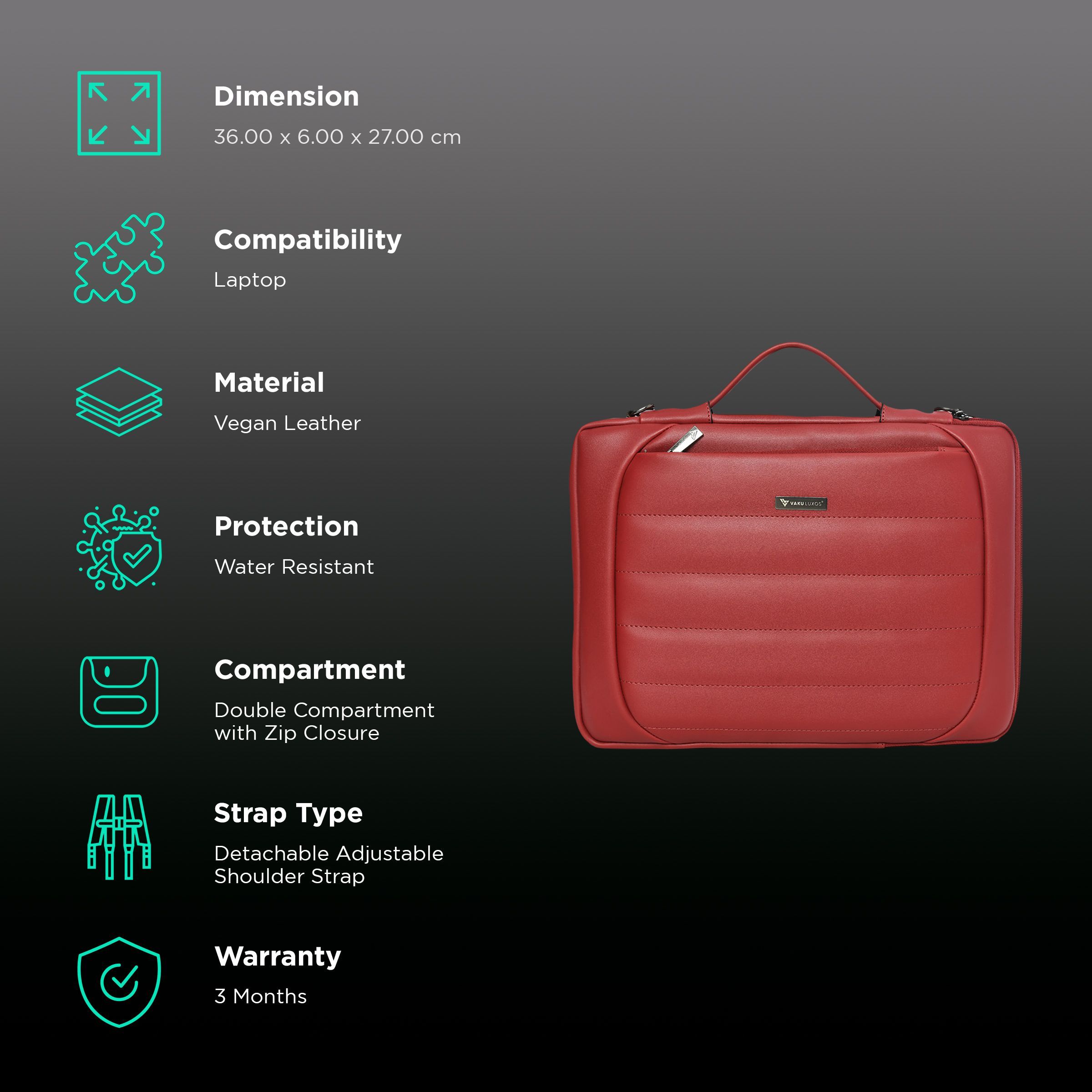 Dr. Vaku Lasa Chivelle Vegan Leather Laptop Sling Bag for 13 & 14 Inch Laptop (Water Resistant, Red)_3