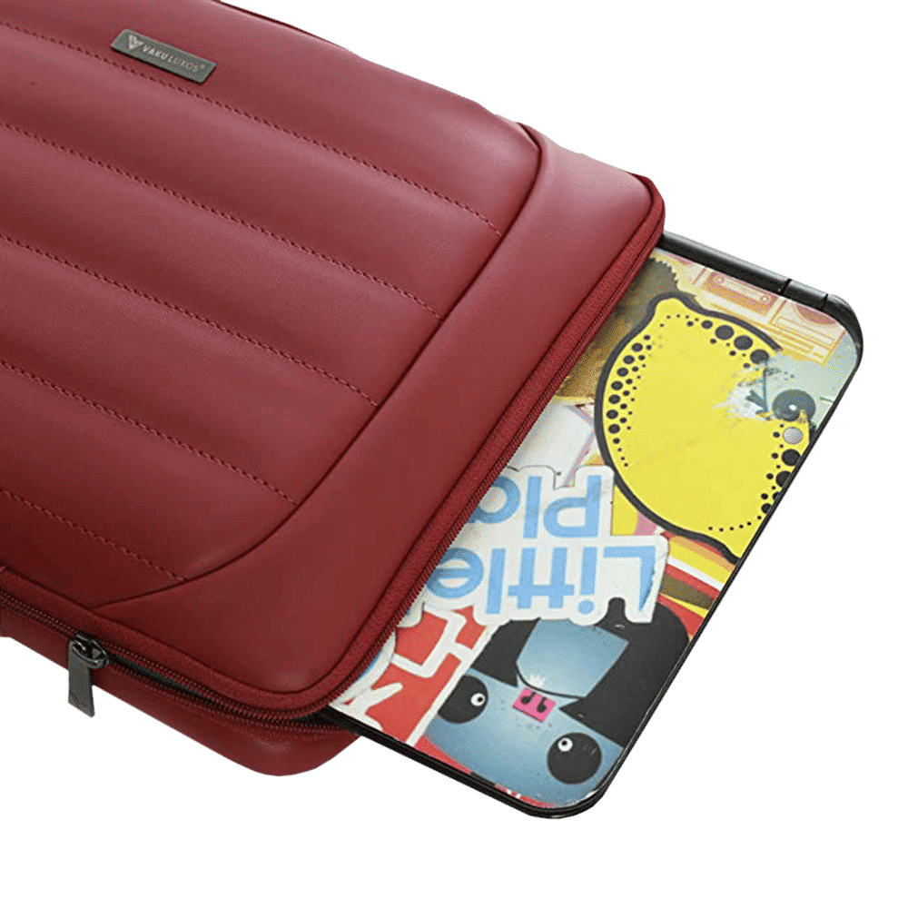 Dr. Vaku Lasa Chivelle Vegan Leather Laptop Sling Bag for 13 & 14 Inch Laptop (Water Resistant, Red)_6