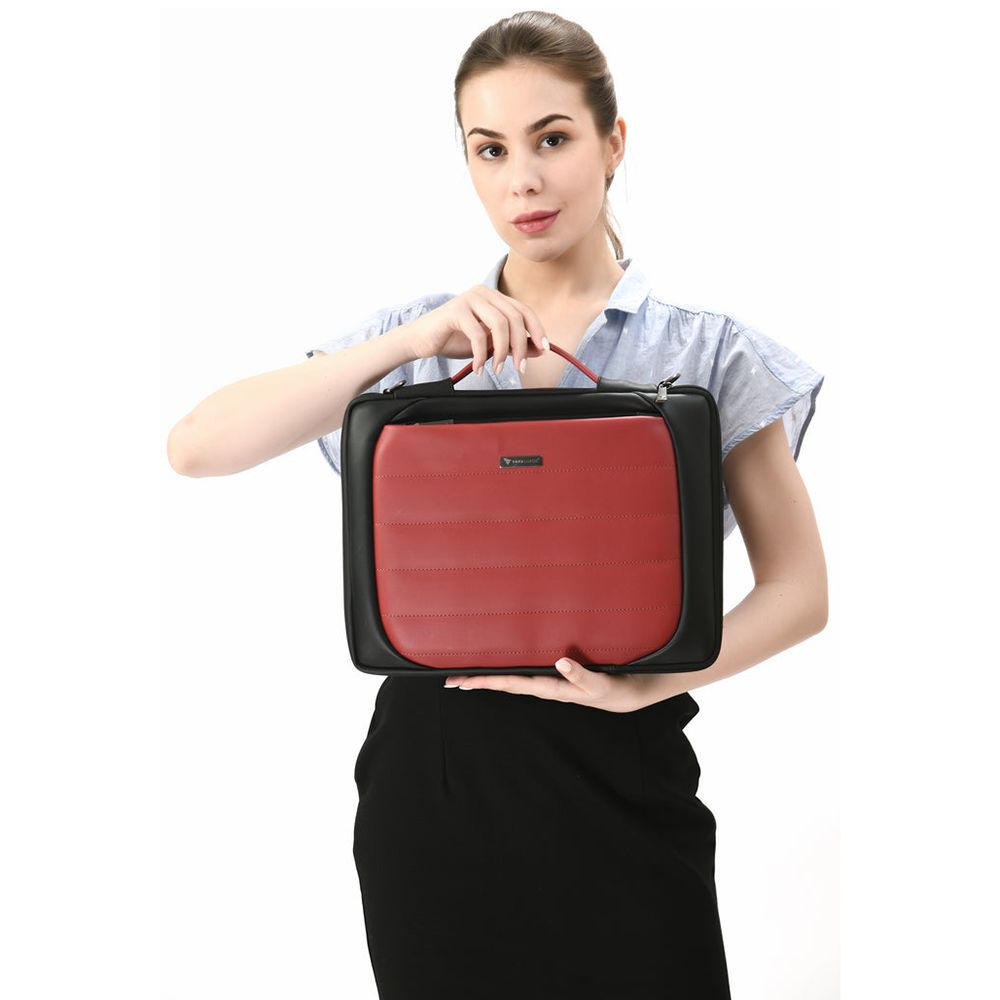 Dr. Vaku Lasa Chivelle Vegan Leather Laptop Sling Bag for 13 & 14 Inch Laptop (Water Resistant, Black/Red)_8