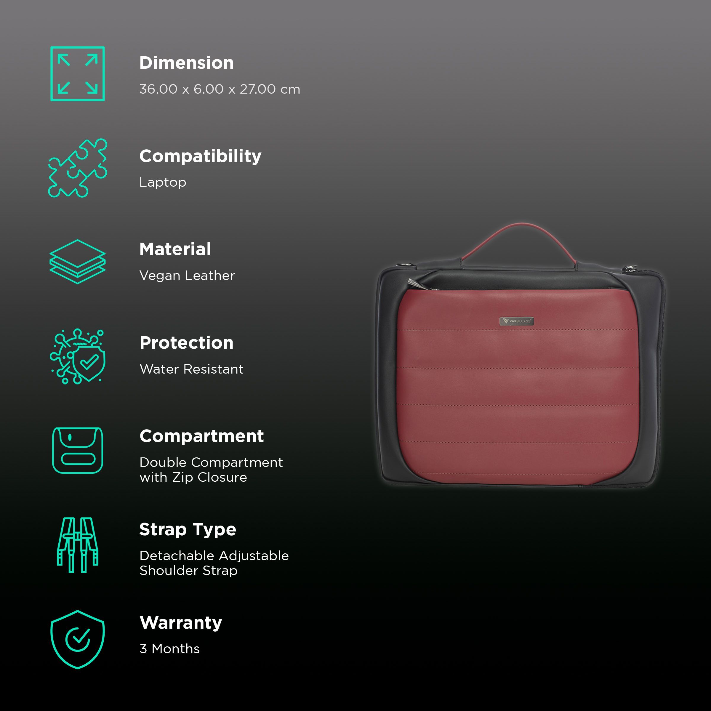 Dr. Vaku Lasa Chivelle Vegan Leather Laptop Sling Bag for 13 & 14 Inch Laptop (Water Resistant, Black/Red)_3