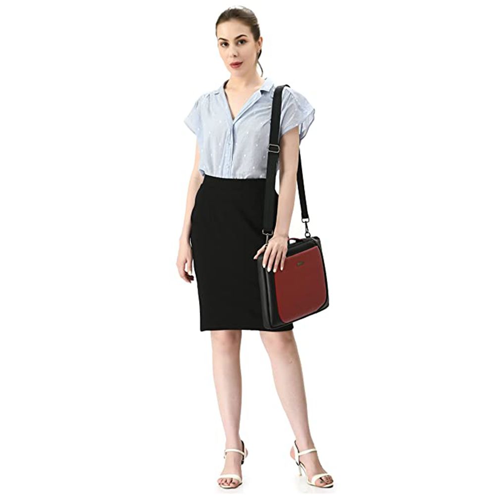 Dr. Vaku Lasa Chivelle Vegan Leather Laptop Sling Bag for 13 & 14 Inch Laptop (Water Resistant, Black/Red)_6