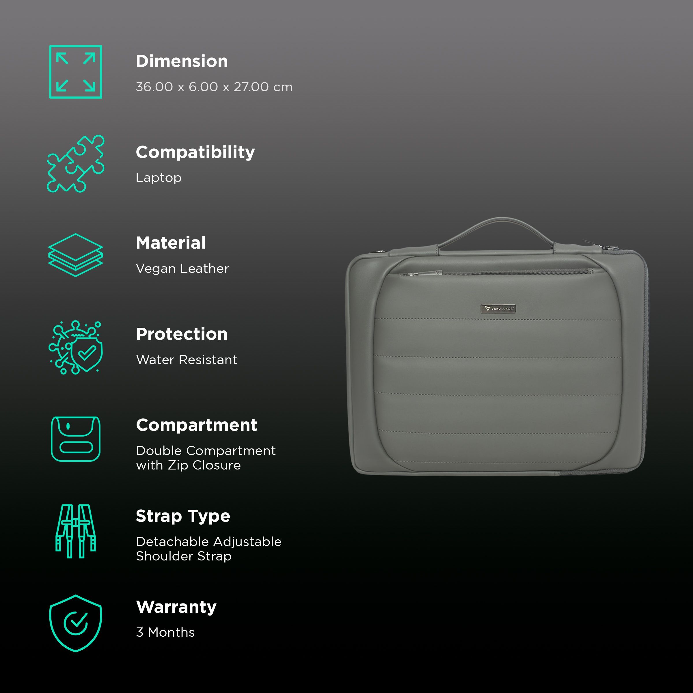 Dr. Vaku Lasa Chivelle Vegan Leather Laptop Sling Bag for 13 & 14 Inch Laptop (Water Resistant, Grey)_3