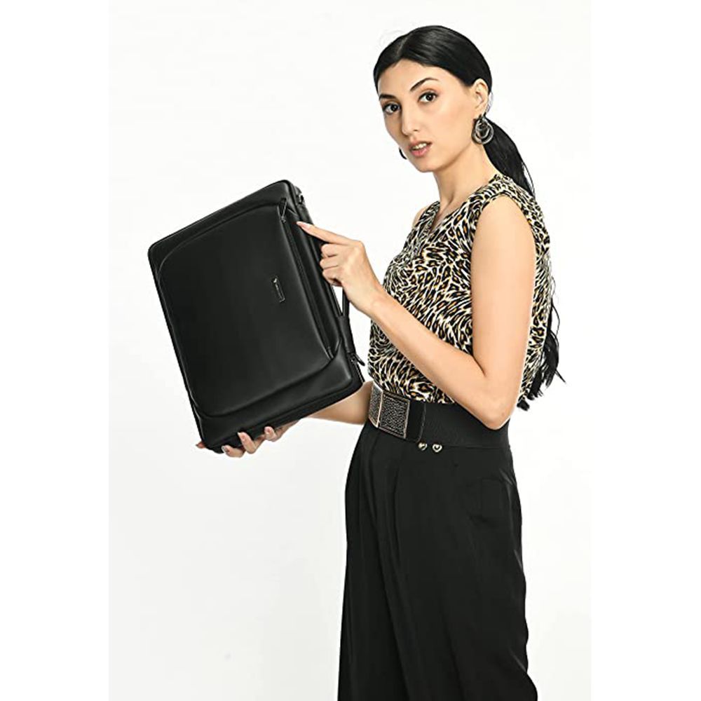 Dr. Vaku La Romani Polyurethane Leather Laptop Sling Bag for 14 Inch Laptop (Water Resistant, Black)_8