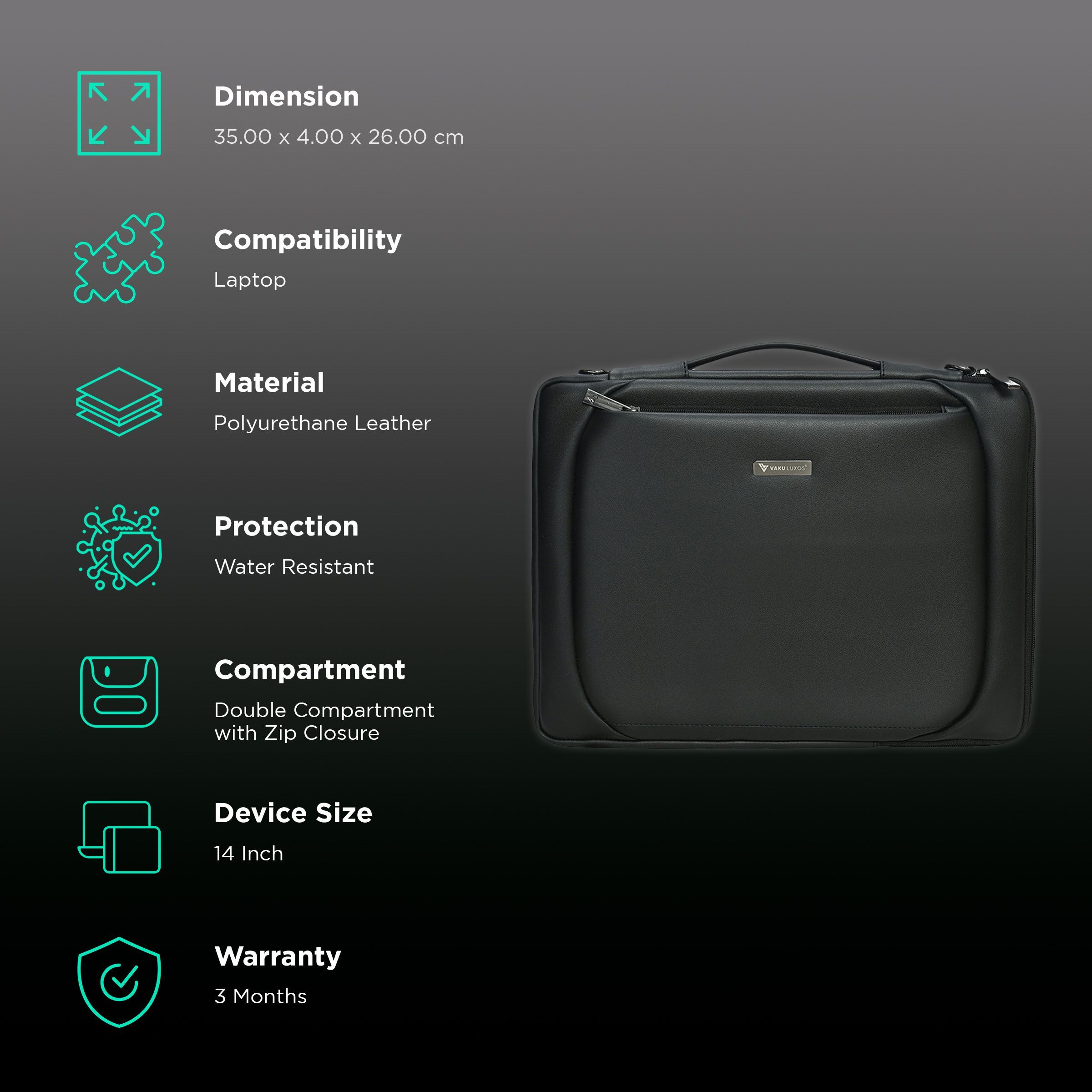 Dr. Vaku La Romani Polyurethane Leather Laptop Sling Bag for 14 Inch Laptop (Water Resistant, Black)_3