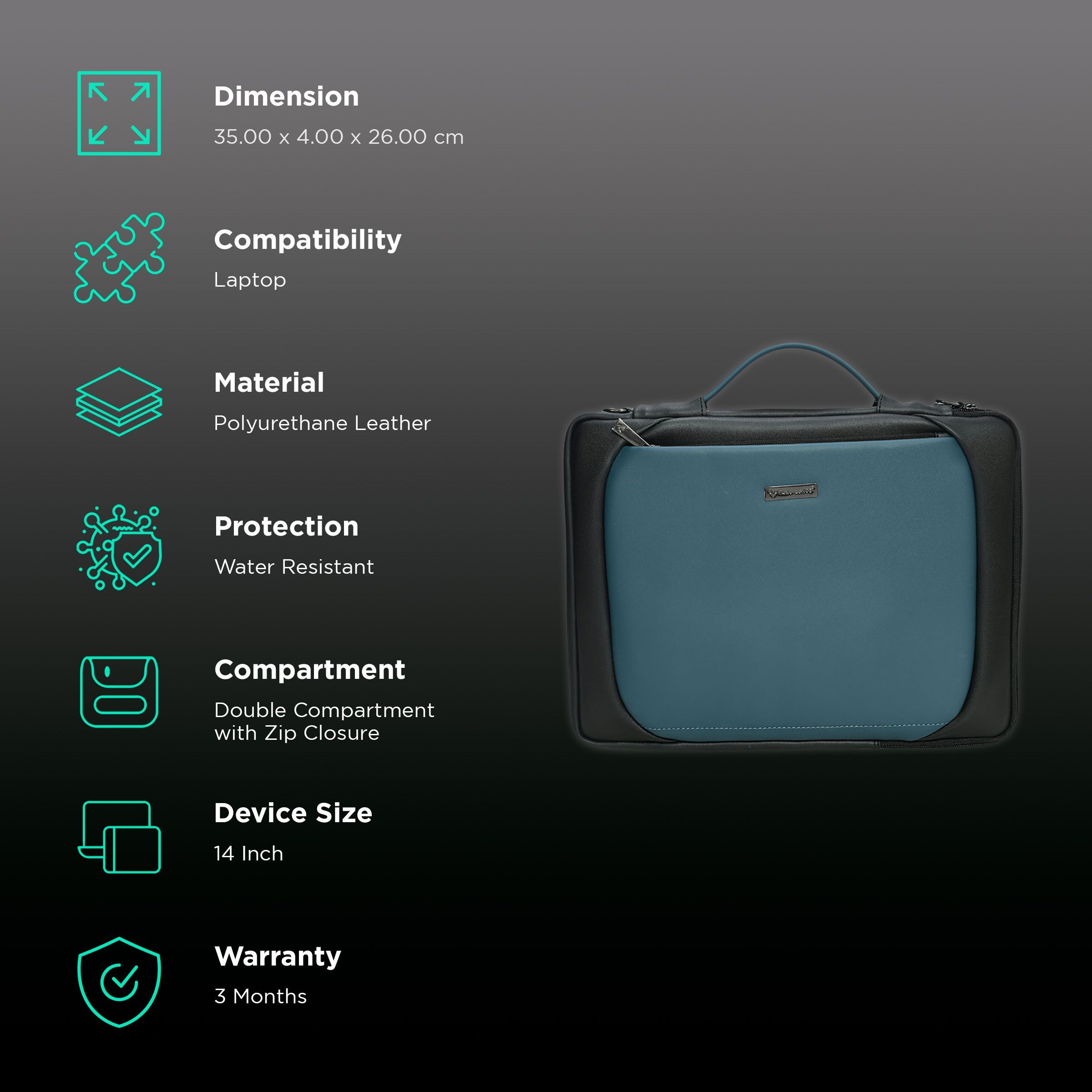 Dr. Vaku La Romani Polyurethane Leather Laptop Sling Bag for 14 Inch Laptop (Water Resistant, Blue/Black)_3