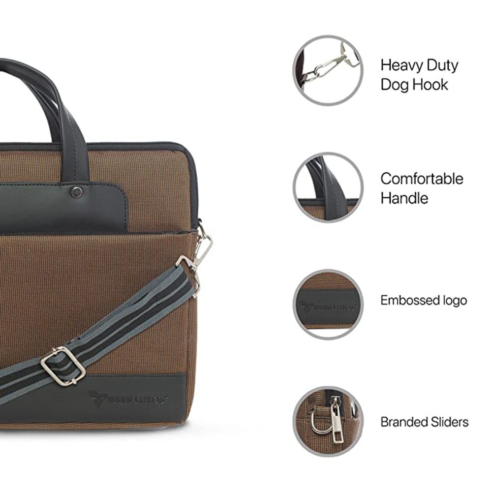 Dr. Vaku DA SALERNO Leather Laptop Sling Bag for 13 & 14 Inch Laptop (Water Resistant, Brown/Black)_7