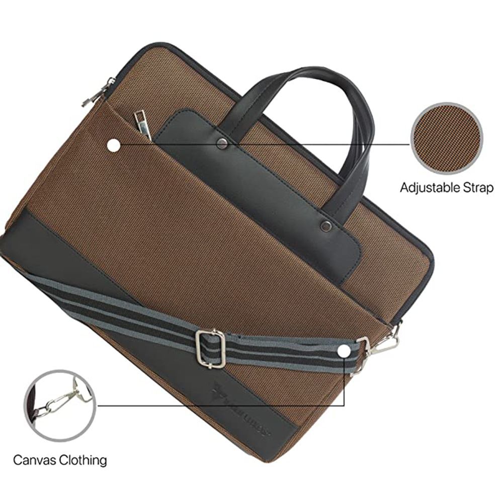 Dr. Vaku DA SALERNO Leather Laptop Sling Bag for 13 & 14 Inch Laptop (Water Resistant, Brown/Black)_10