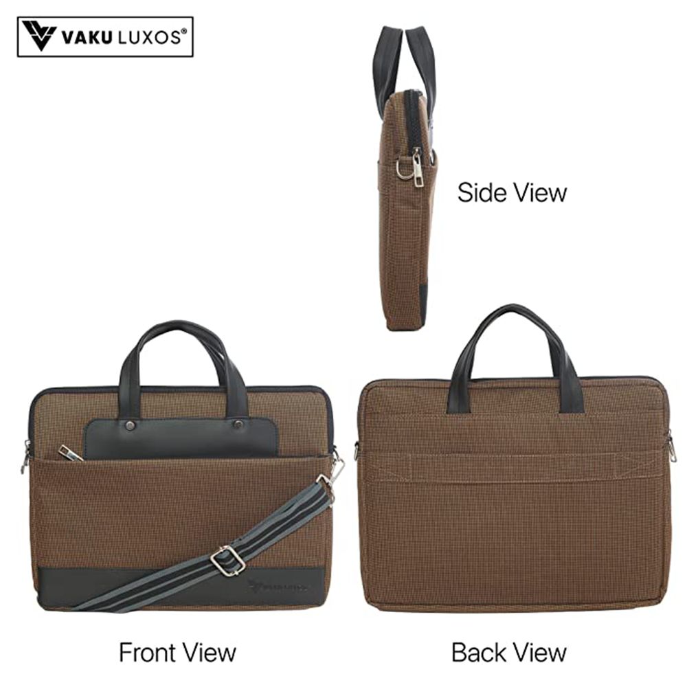 Dr. Vaku DA SALERNO Leather Laptop Sling Bag for 13 & 14 Inch Laptop (Water Resistant, Brown/Black)_11