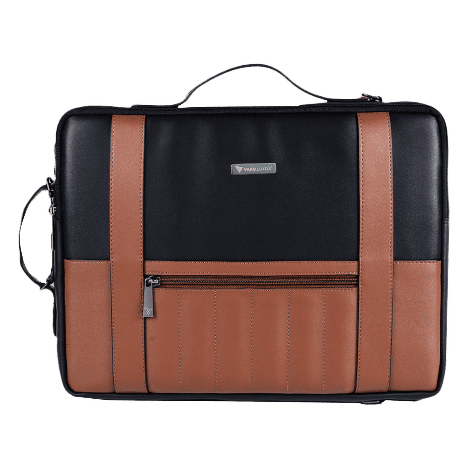 Dr. Vaku Barcelona Polyurethane Leather Laptop Sling Bag for 14 Inch Laptop (Water Resistant, Black/Camel)_1