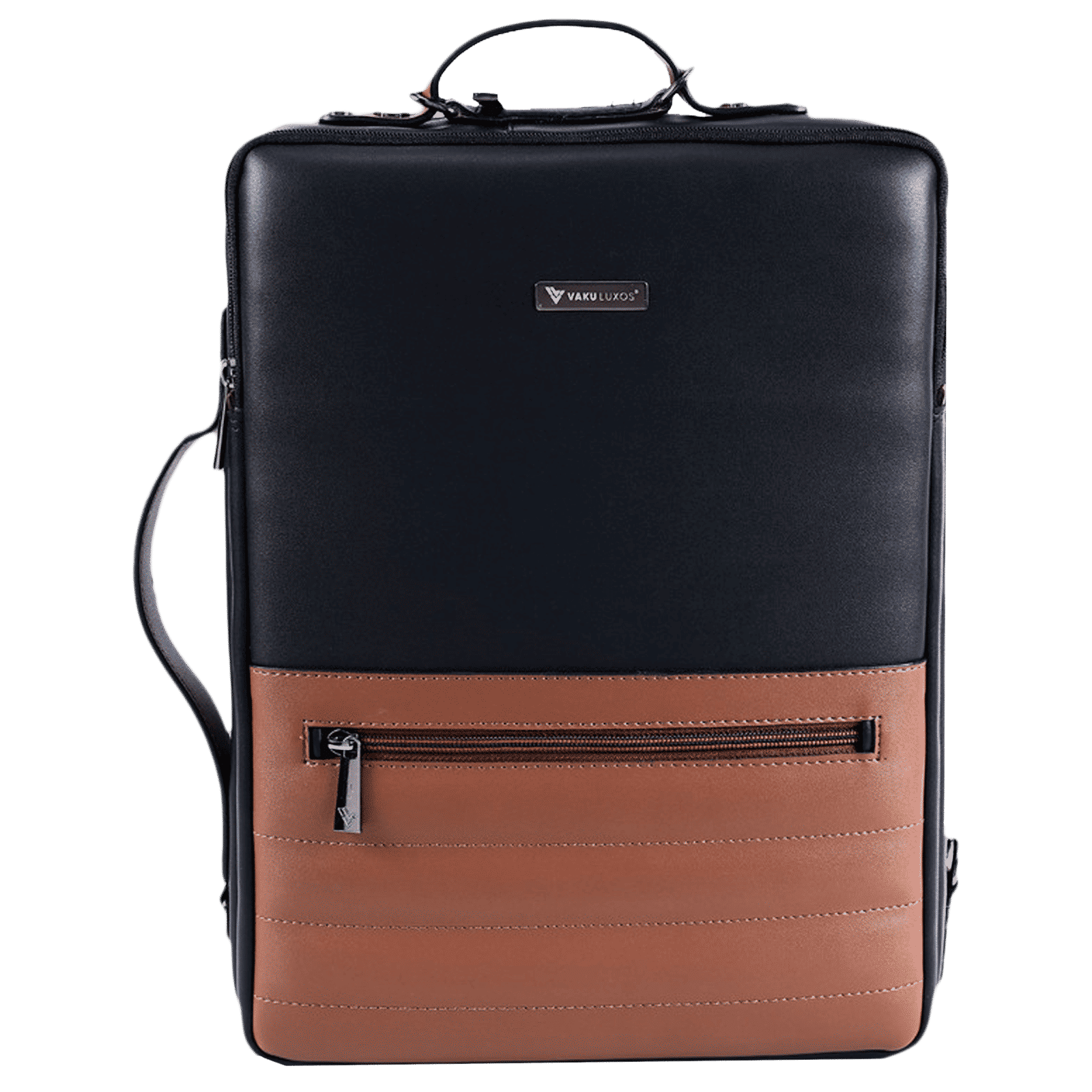 Dr. Vaku Barcelona Polyurethane Leather Laptop Sling Bag for 14 Inch Laptop (Water Resistant, Black/Camel)_5