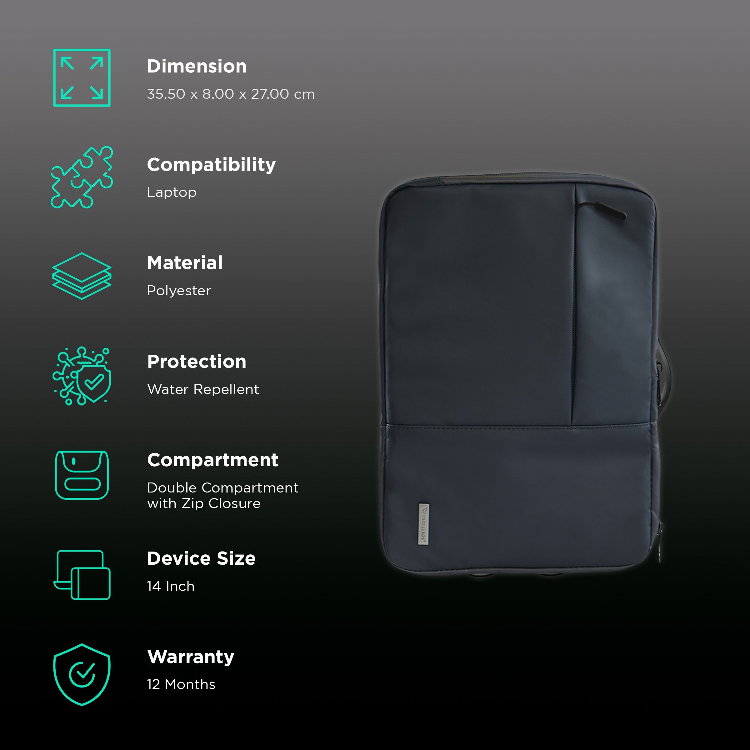 Dr. Vaku Vuitton Polyester Laptop Sleeve for 14 Inch Laptop (Water Repellent, Blue)_2