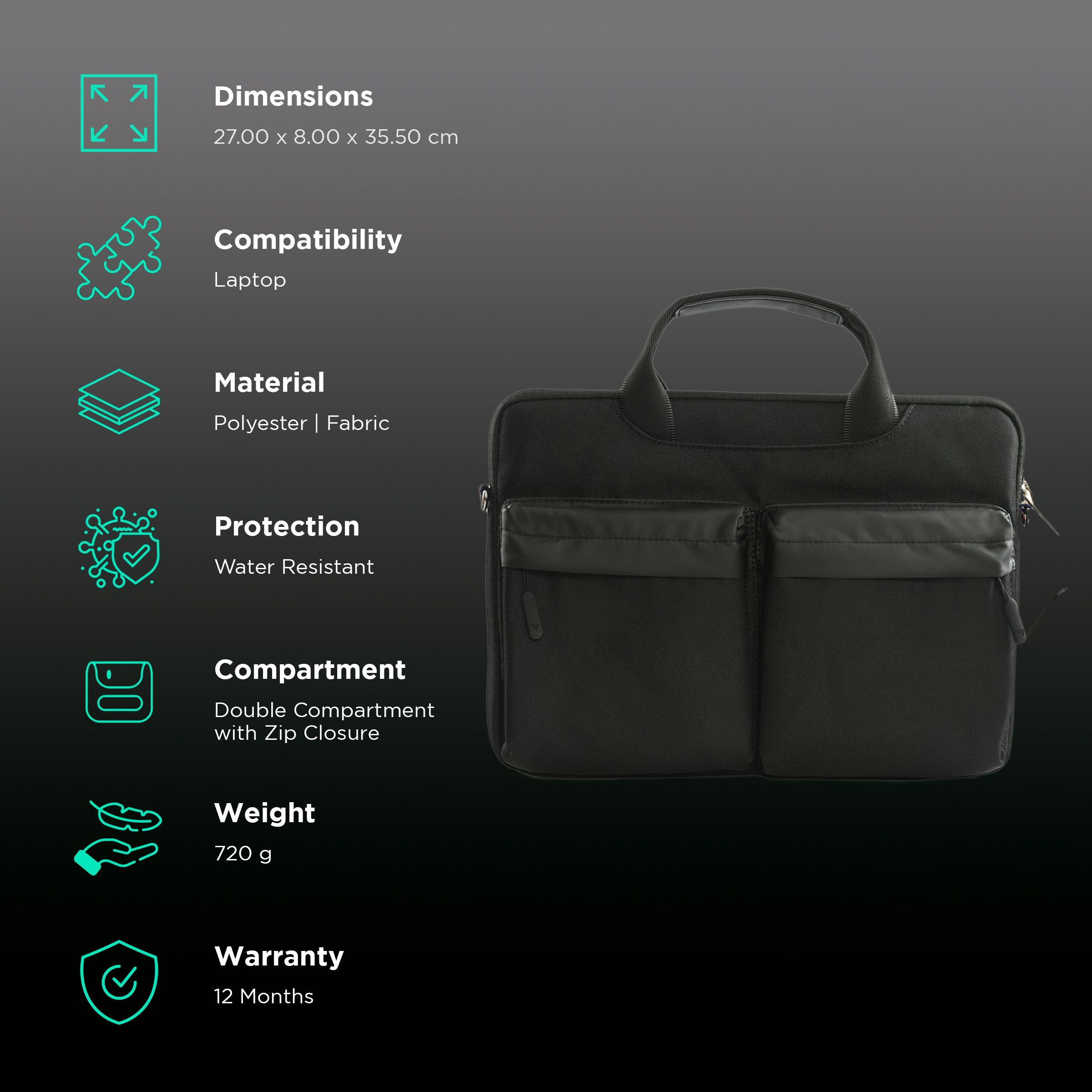 Dr. Vaku Vigor Series Polyester Fabric Laptop Sleeve for 14 Inch Laptop (6 L, Waterproof, Black)_2