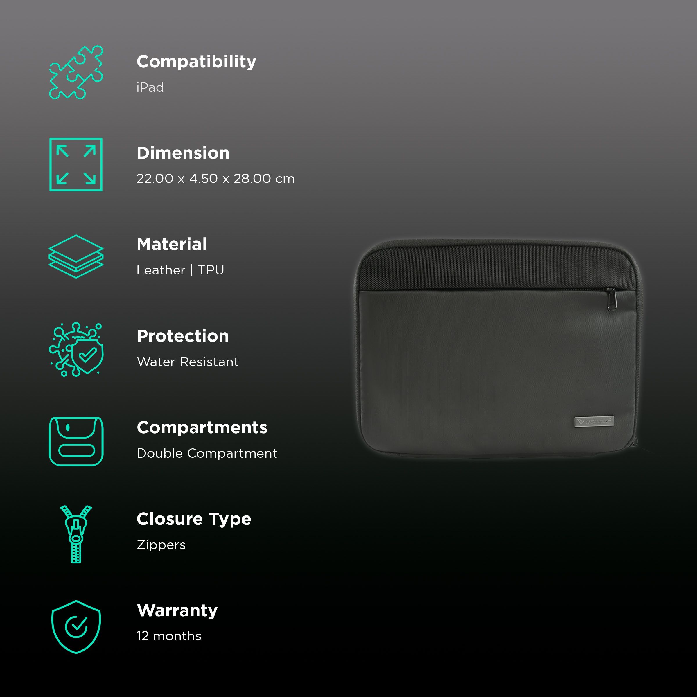 Vaku Travel Matte Leather, TPU Pouch for Apple iPad Tablets (Water Repellent, Black)_3