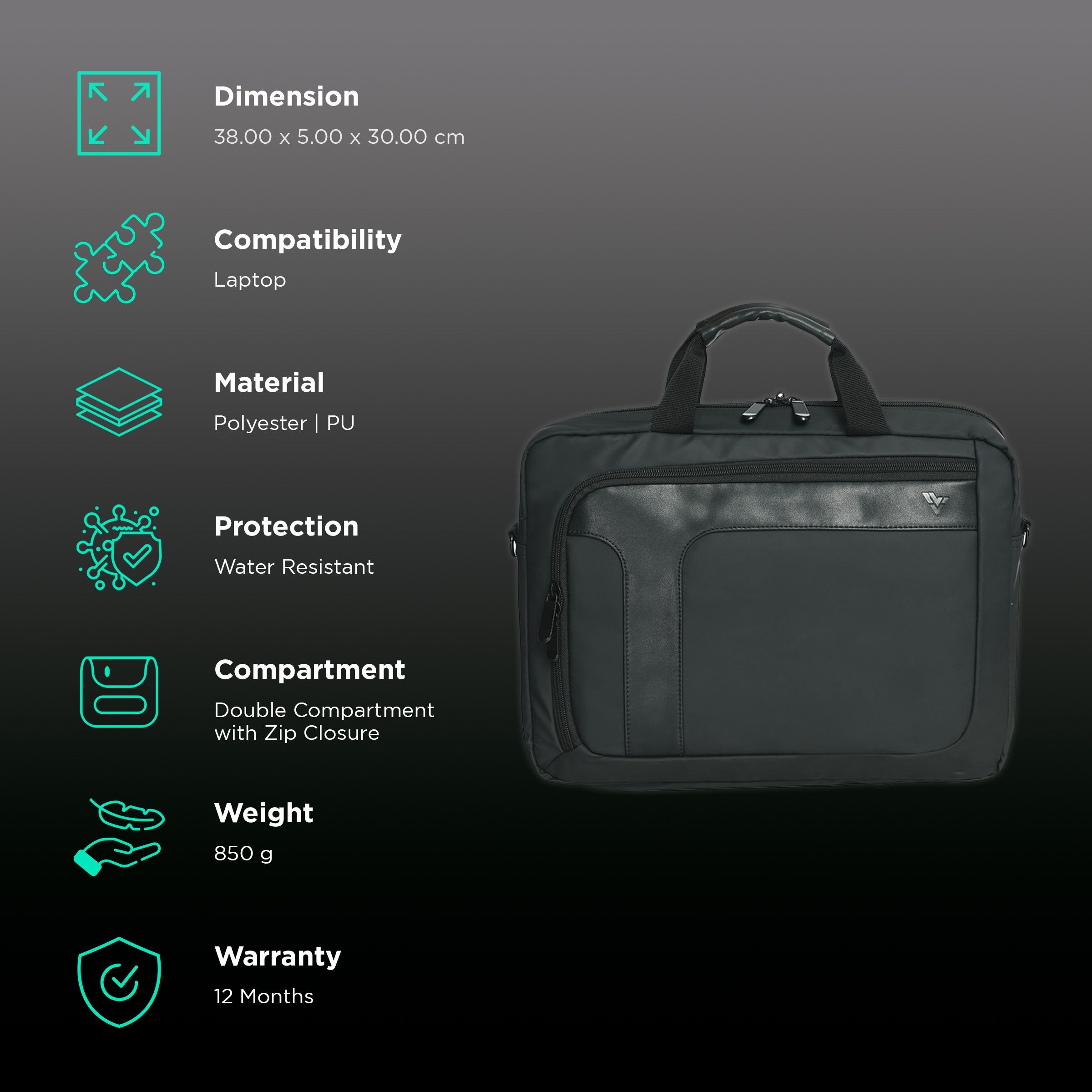 Dr. Vaku HADES Polyester, Polyurethane Laptop Sleeve for 13 & 14 Inch Laptop (Water Resistant, Black)_3