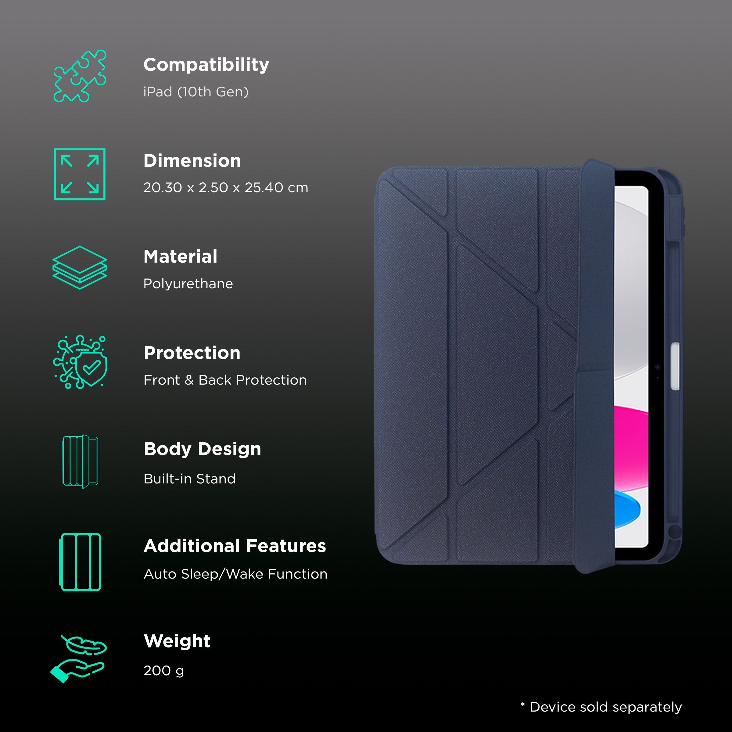 Neopack Alpha Polyurethane Back Case for Apple iPad (10th Gen) (With Pencil Holder, Navy Blue)_2