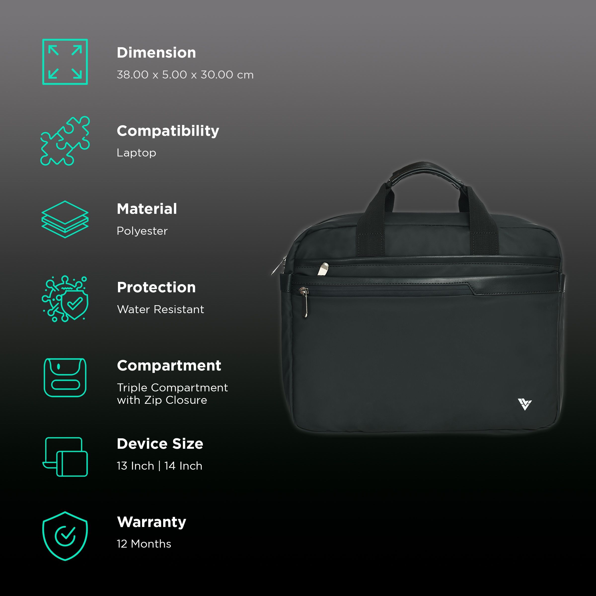 Dr. Vaku BRUSSO Polyester Laptop Sleeve for 13 & 14 Inch Laptop (Water Resistant, Black)_3