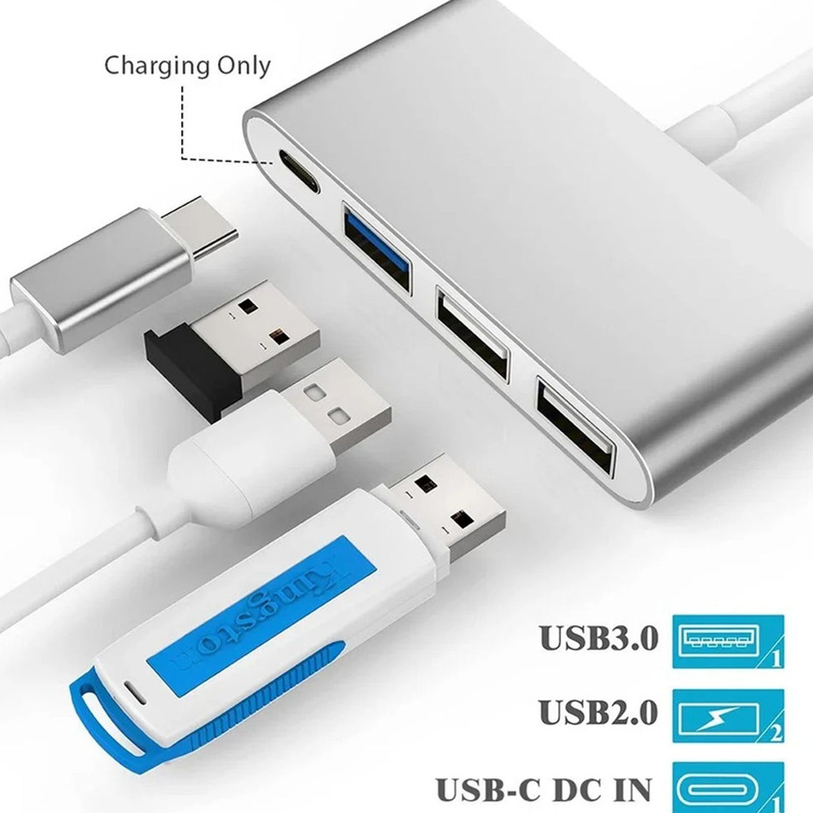 Dr. Vaku Quardo 4-in-1 USB 3.0 Type C to USB 3.0 Type A, USB 2.0 Type A, USB 3.0 Type C USB Hub (5 GbpsData Transfer Rate, Silver)_6