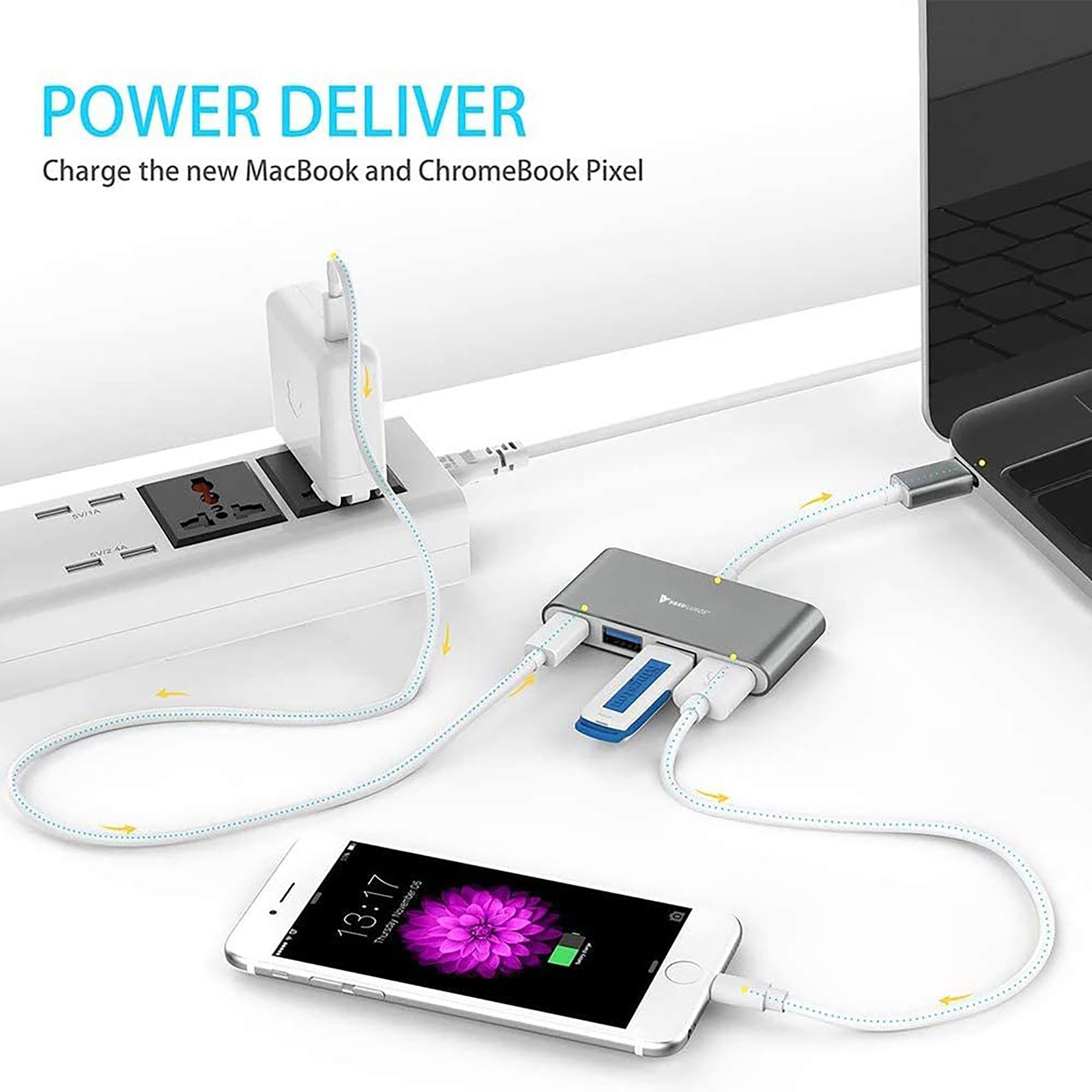 Dr. Vaku Quardo 4-in-1 USB 3.0 Type C to USB 3.0 Type A, USB 2.0 Type A, USB 3.0 Type C USB Hub (5 GbpsData Transfer Rate, Silver)_3