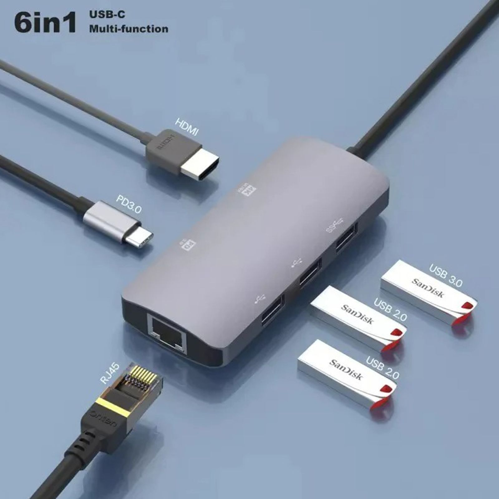 Dr. Vaku Hexon 2.0 6-in-1 USB 3.0 Type C to USB 2.0 Type A, USB 3.0 Type A, USB 3.0 Type C, HDMI Type A, RJ45 USB Hub (5 GbpsData Transfer Rate, Grey)_6