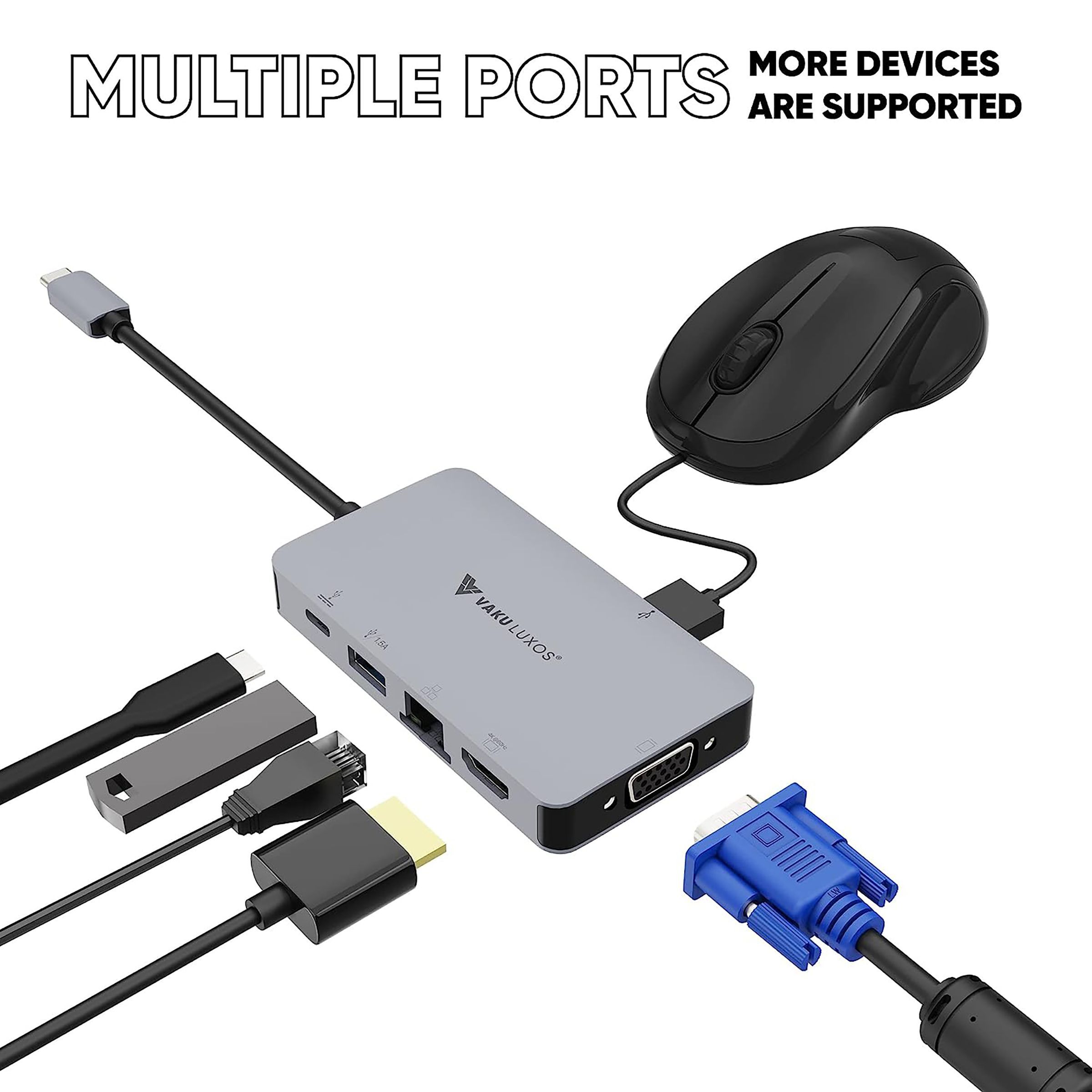 Dr. Vaku Ultron Rage 6-in-1 USB 3.0 Type C to USB Type C, USB 3.0 Type A, HDMI Type A, RJ45, VGA Port Docking Station (Heat Dissipation Technology, Grey)_10