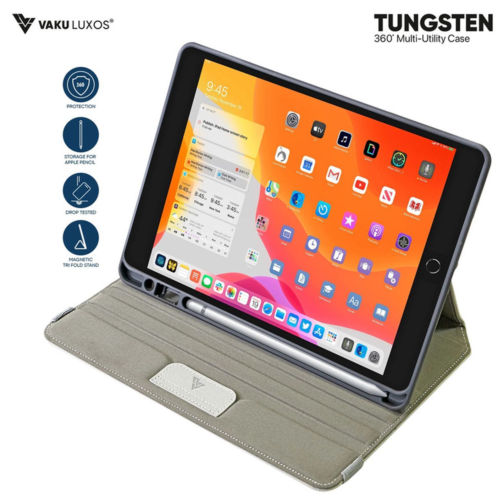 VAKU LUXOS TUNGSTEN TPU Flip Cover for Apple iPad Pro 11 Inch (Built-in Pencil Holder, Black)_4