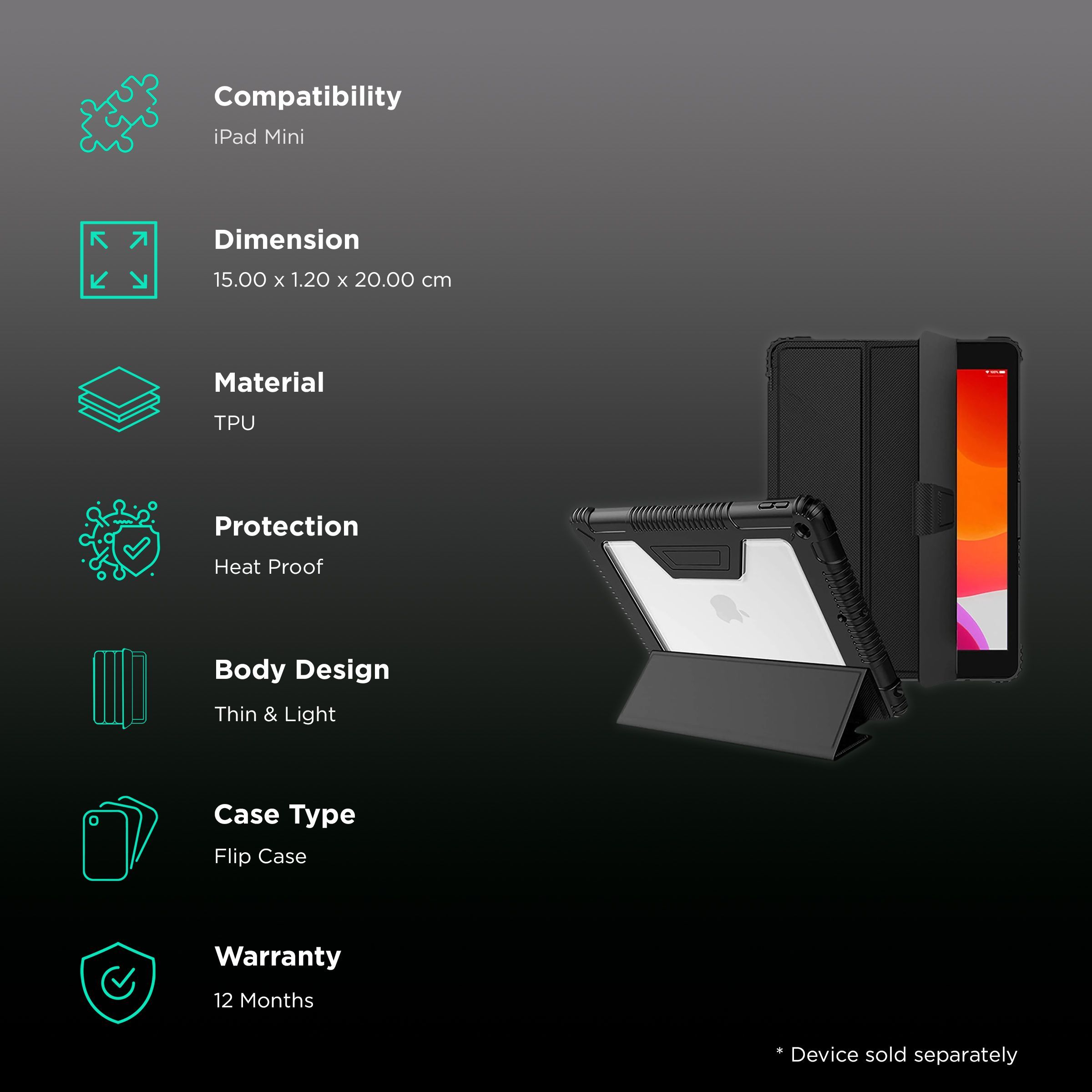 Vaku STALWART TPU Flip Cover for Apple iPad Mini (Magnetic Connection Foldable, Black) Vaku STALWART TPU Flip Cover for Apple iPad Mini (Magnetic Connection Foldable, Black)_2