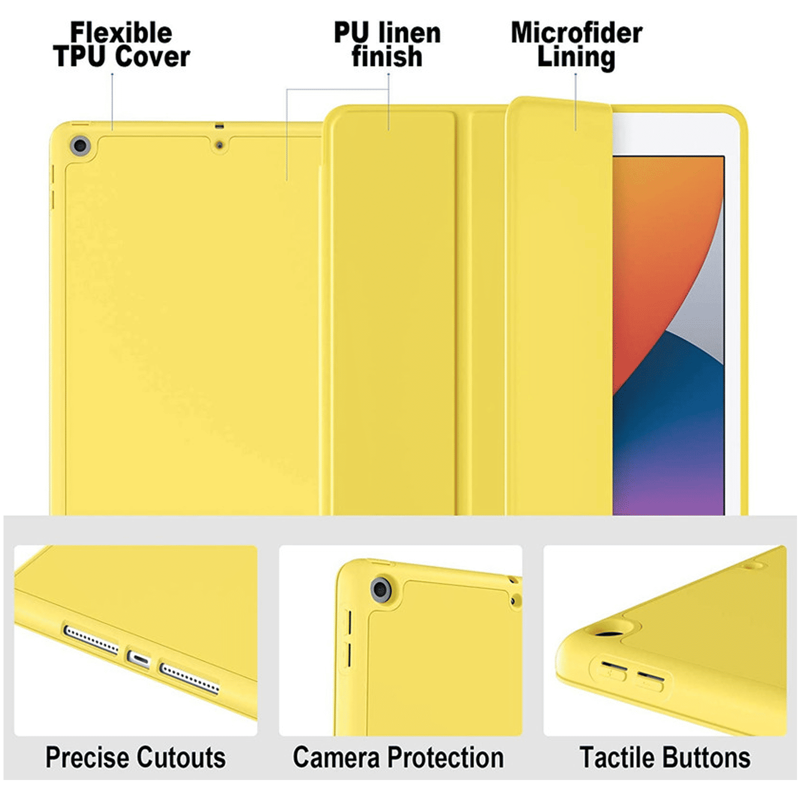 Vaku Stallion Series Microfiber Flip Cover for Apple iPad 10.2 Inch (7th, 8th, 9th Gen) (Built-in Pencil Holder, Yellow)_4