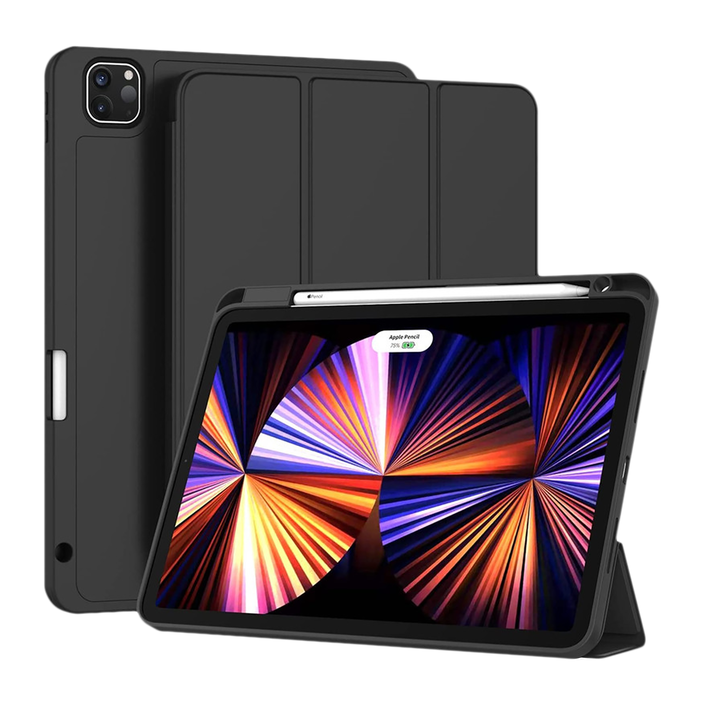 Vaku Stallion Trifold Polyurethane Leather, Silicone Flip Cover for Apple iPad Pro 11 Inch, iPad Air (4th Gen) (Wireless Charging Support, Black)_1