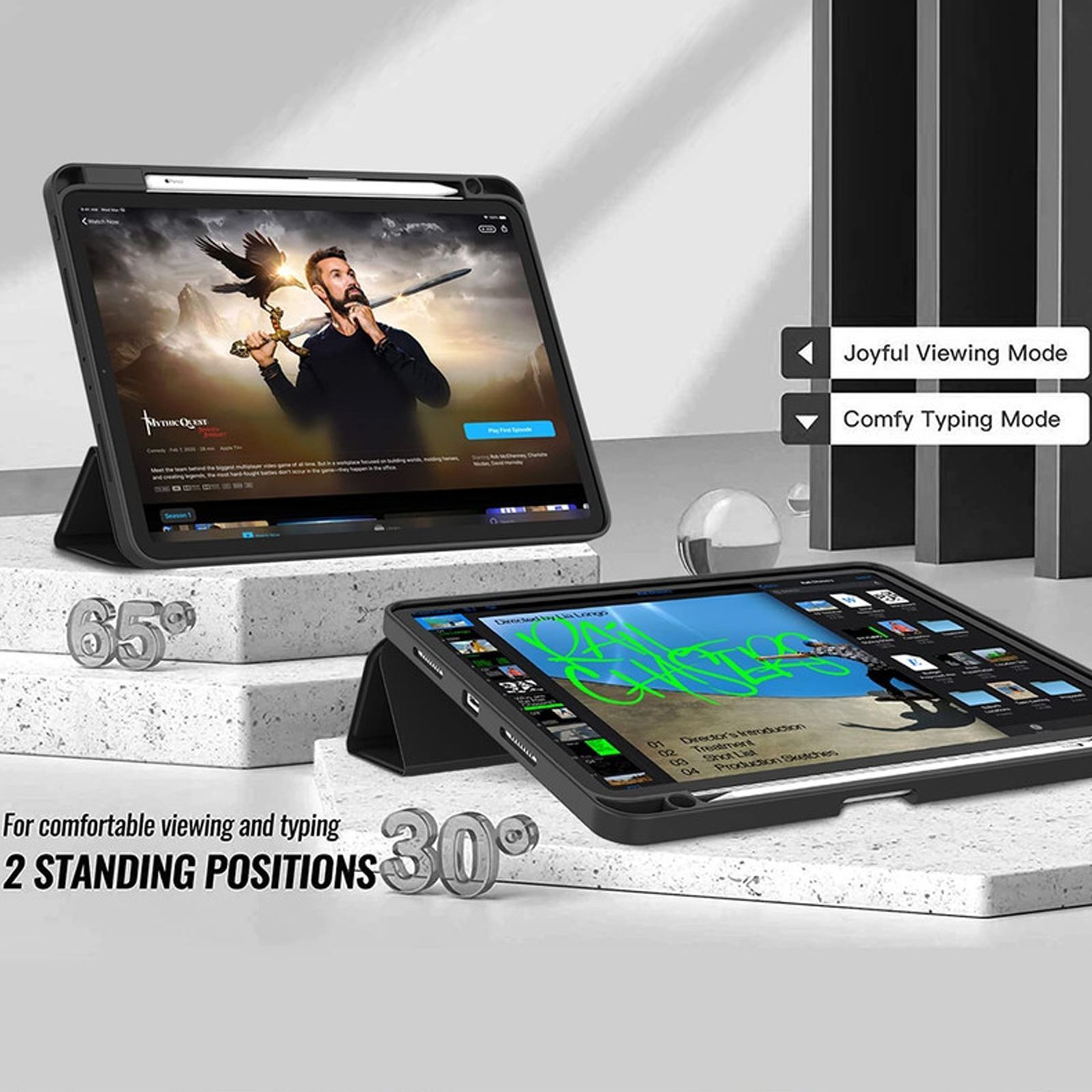 Vaku Stallion Trifold Polyurethane Leather, Silicone Flip Cover for Apple iPad Pro 11 Inch, iPad Air (4th Gen) (Wireless Charging Support, Black)_3