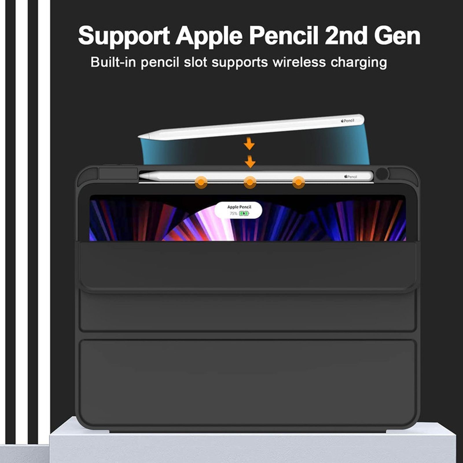 Vaku Stallion Trifold Polyurethane Leather, Silicone Flip Cover for Apple iPad Pro 11 Inch, iPad Air (4th Gen) (Wireless Charging Support, Black)_4