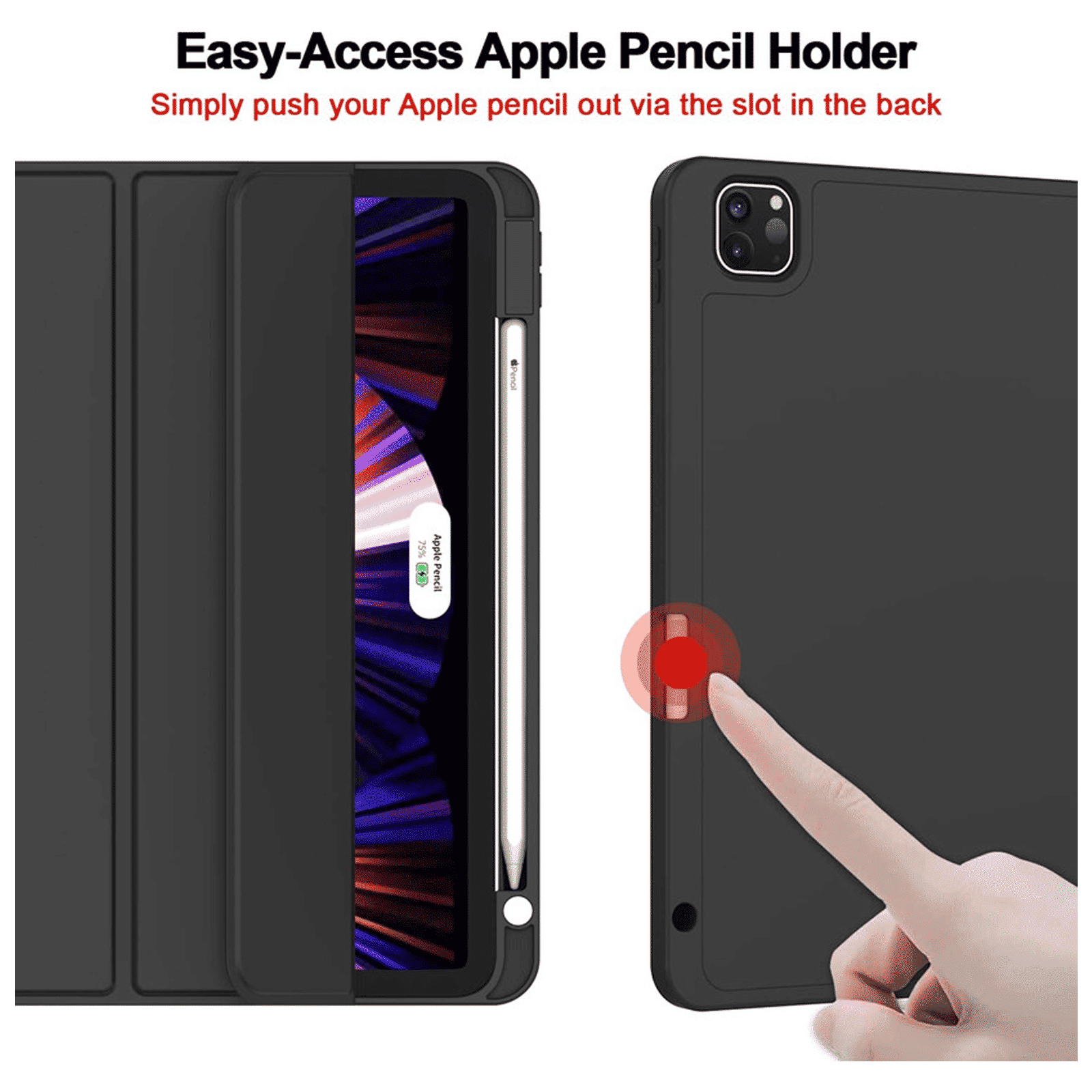 Vaku Stallion Trifold Polyurethane Leather, Silicone Flip Cover for Apple iPad Pro 11 Inch, iPad Air (4th Gen) (Wireless Charging Support, Black)_5